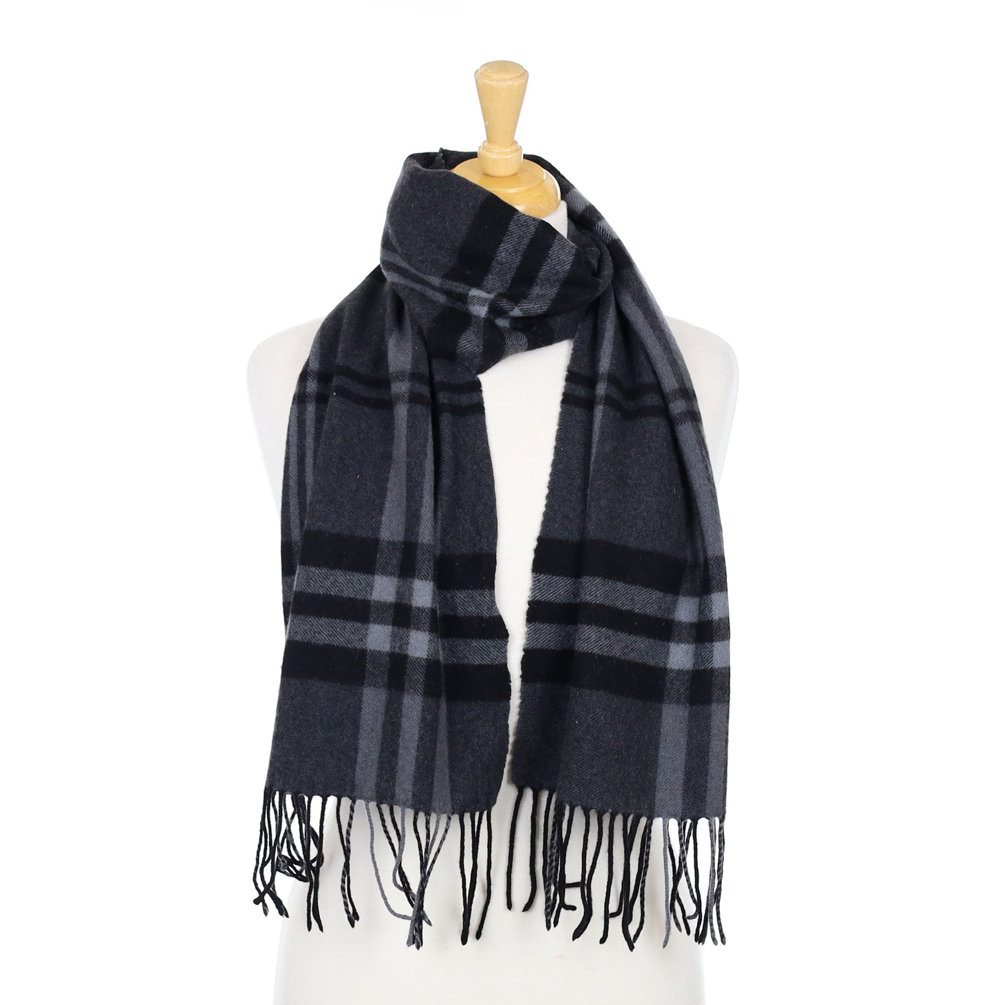 Grey & Black Check Cashmere Woven Scarf