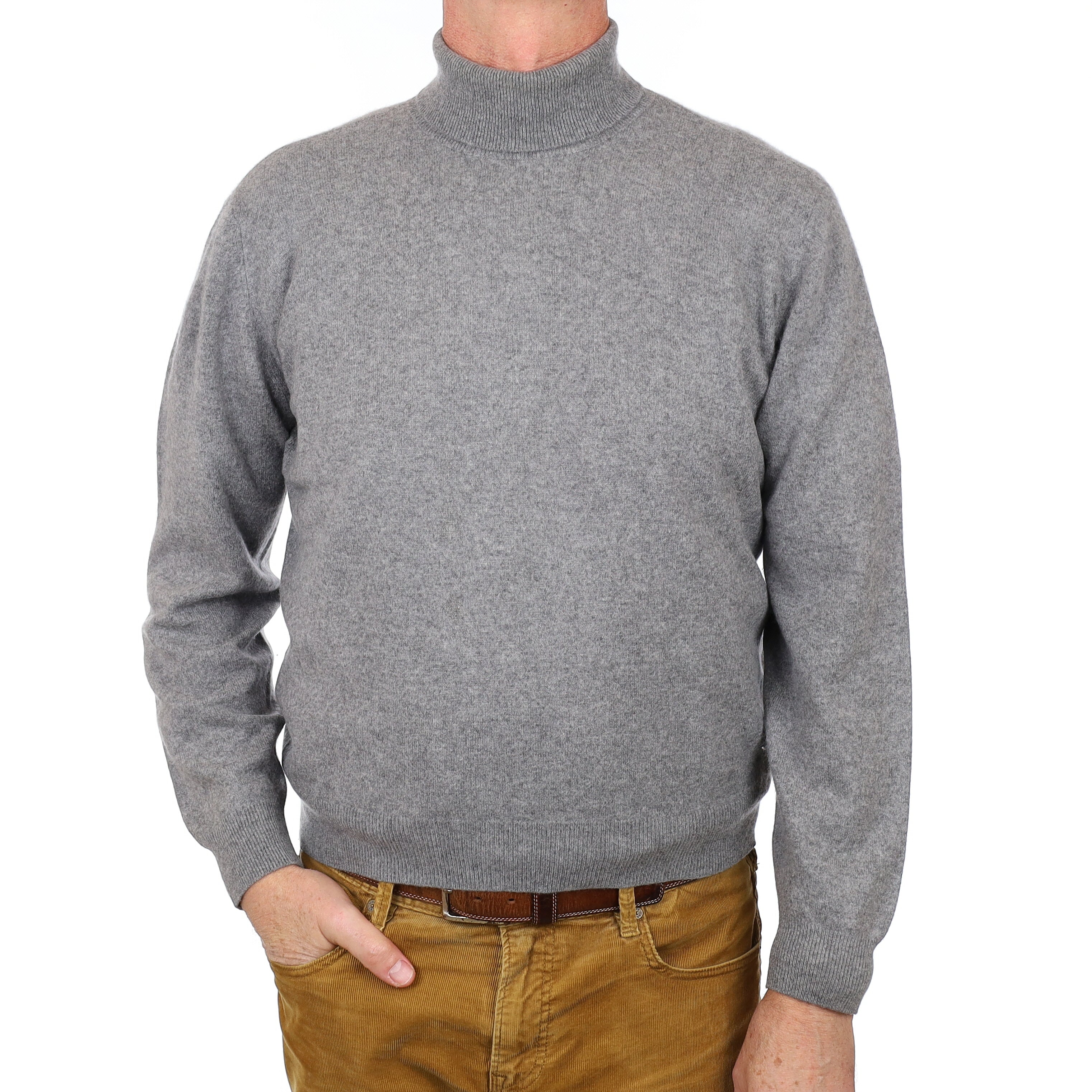 Men’s Ash Grey Cashmere Polo Neck Jumper Extra Large