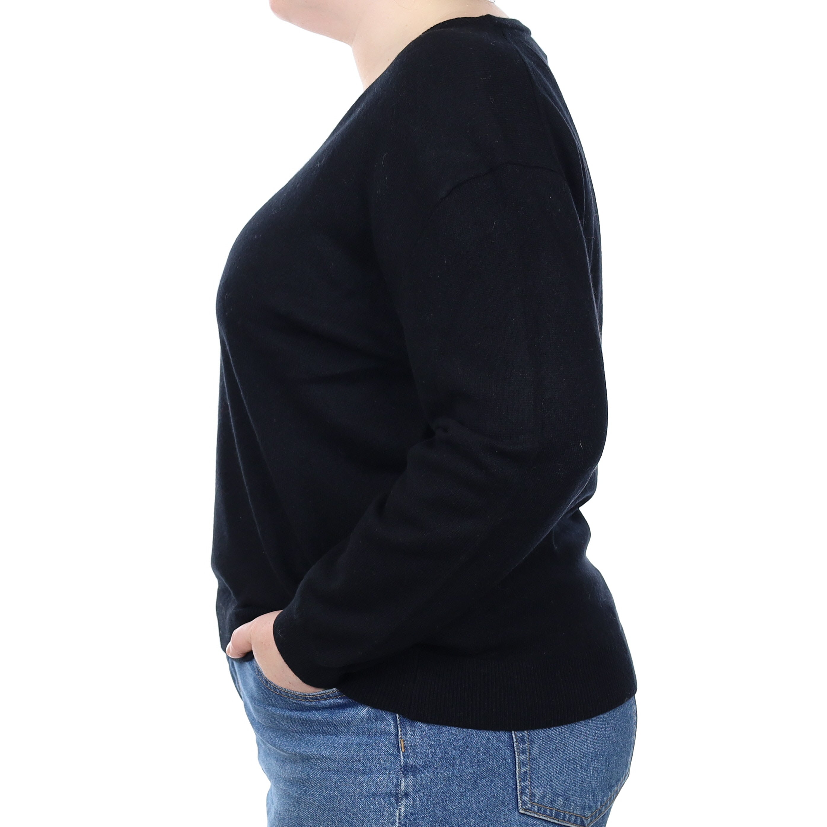 Black Cashmere V Neck Jumper Large