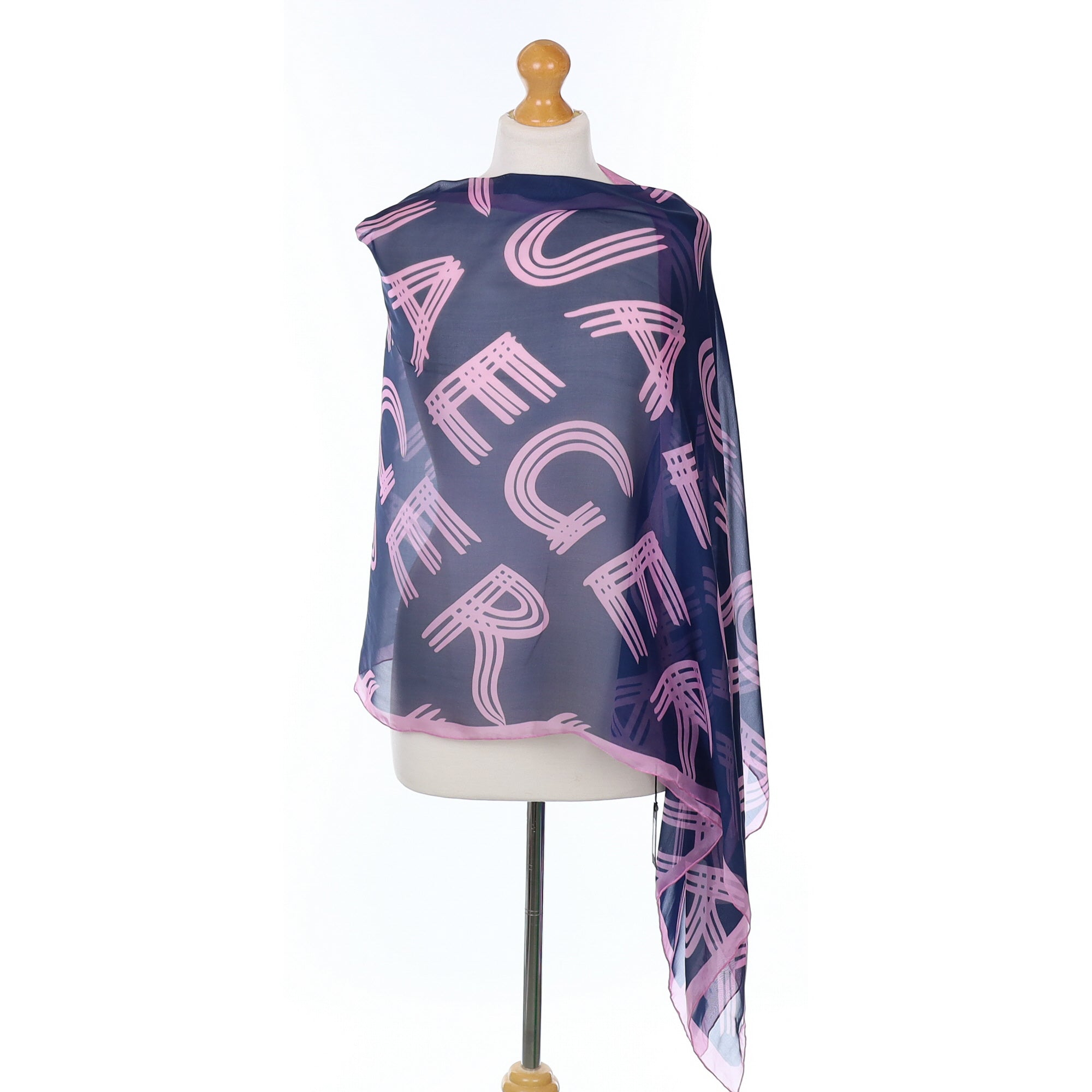 Brand New Jaeger Mauve and Navy Silk Scarf