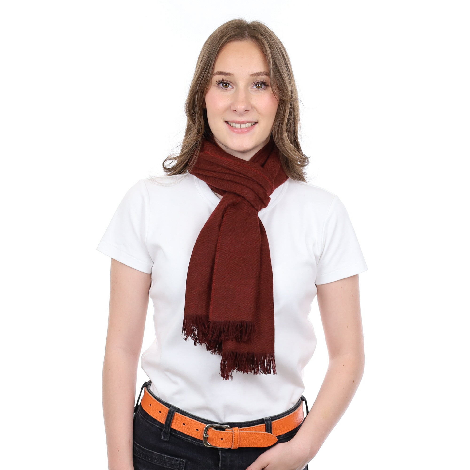 Brand New British Maroon Herringbone Luxury Woven Cashmere Mini Wrap