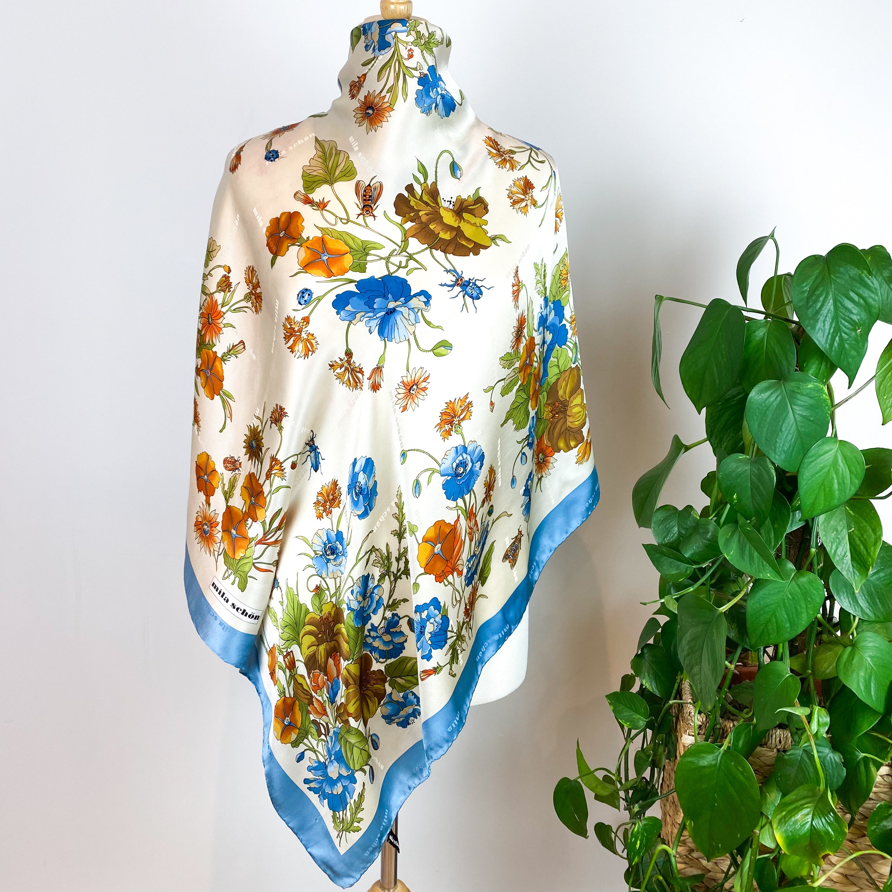 Mila Schon Botanics and Bugs Designer Silk Scarf