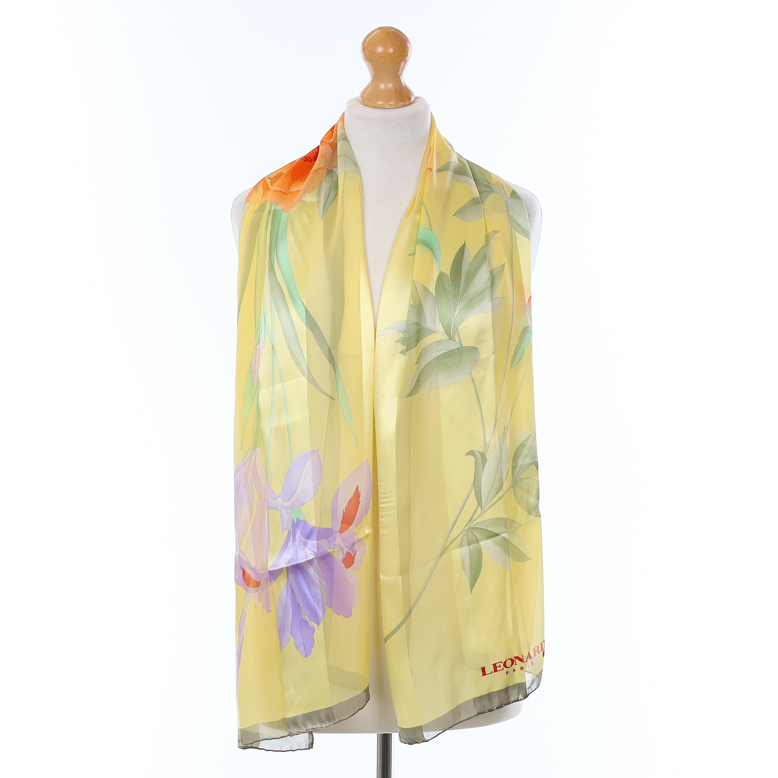 Brand New Boxed Leonard Yellow Floral Silk Scarf