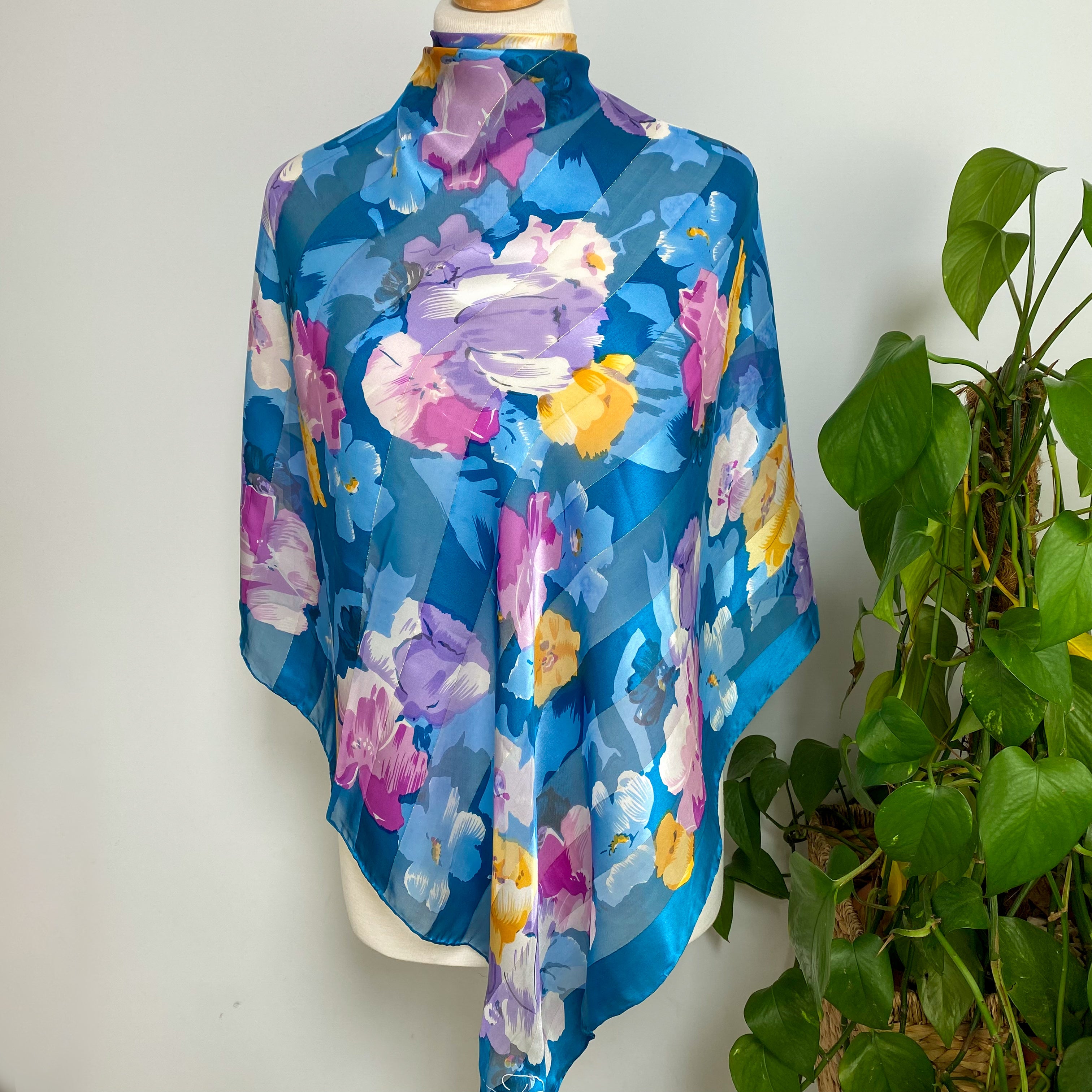 Lightweight Striped Floral Silk Scarf