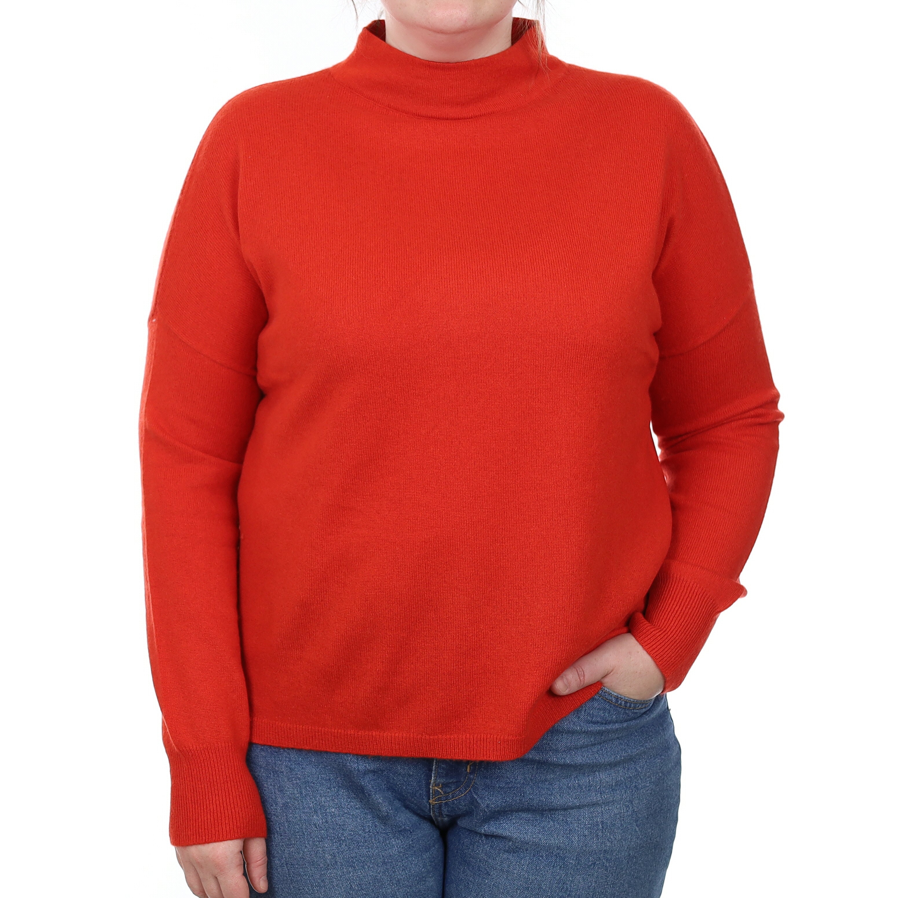 Fiery Orange Cashmere Turtle Neck Jumper Large