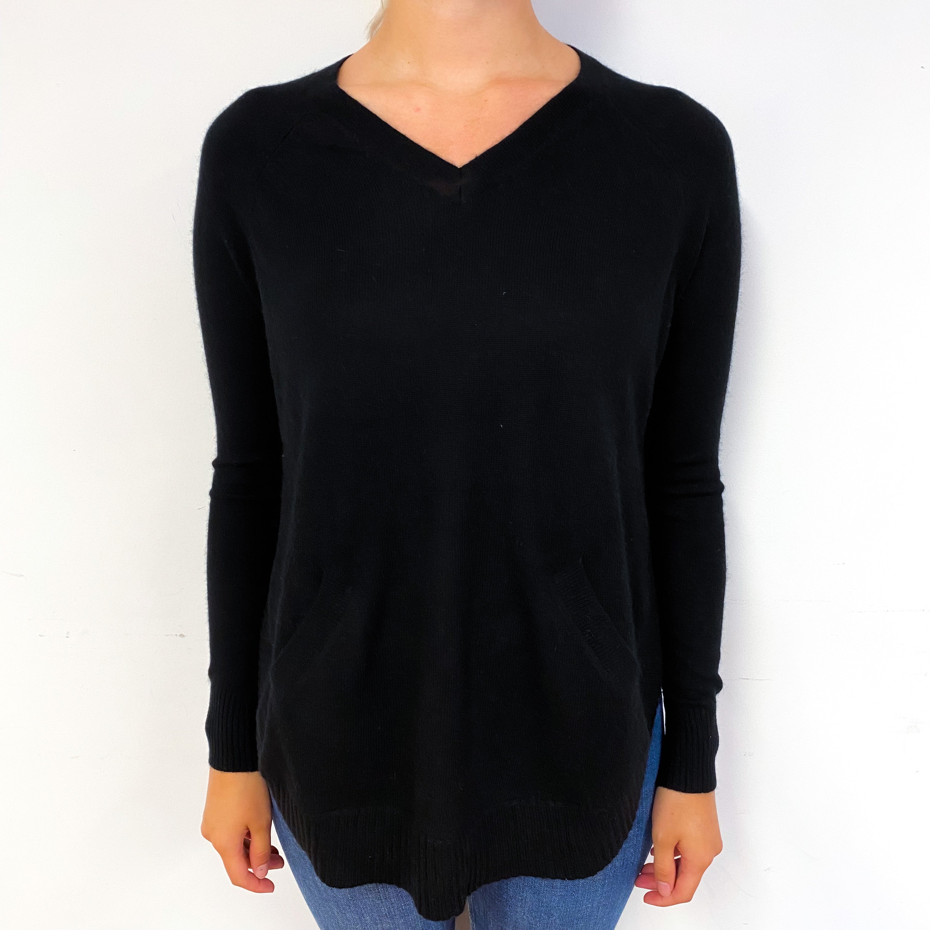 Black Slouchy Cashmere V-Neck Jumper with Pockets Small