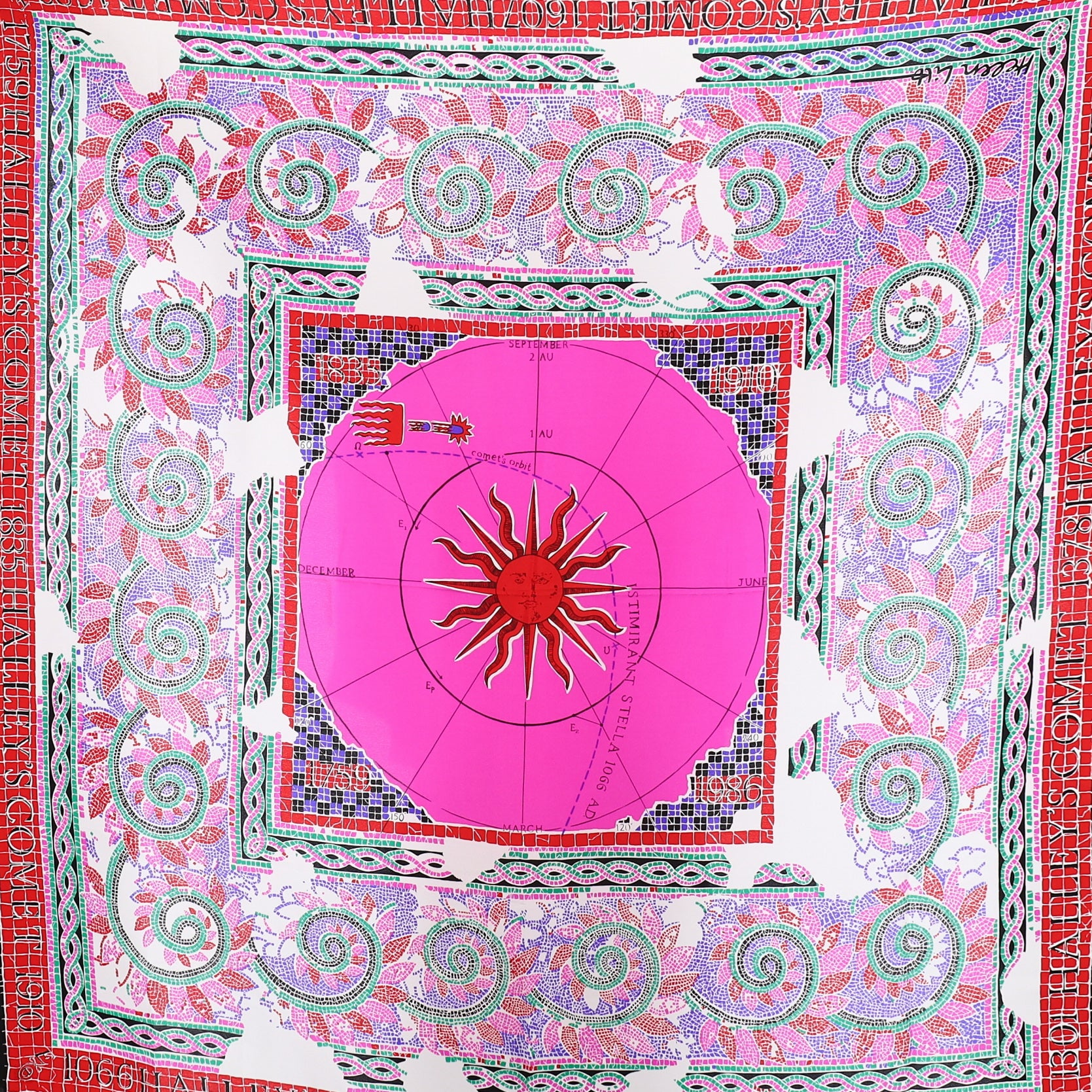 Immaculate Large English Eccentrics Pink and Red Silk Scarf