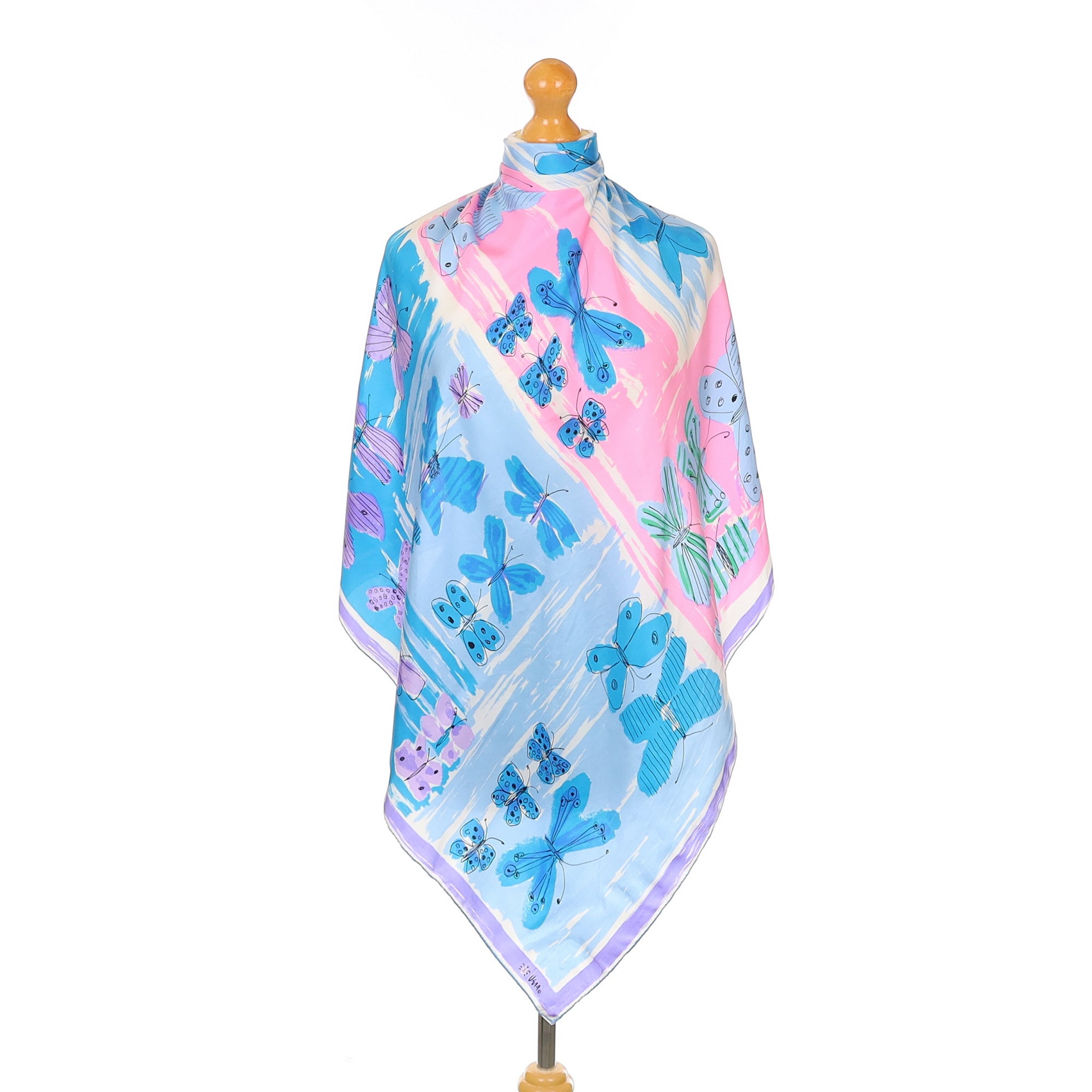 Ugna Blue Butterfly Vintage Silk Scarf