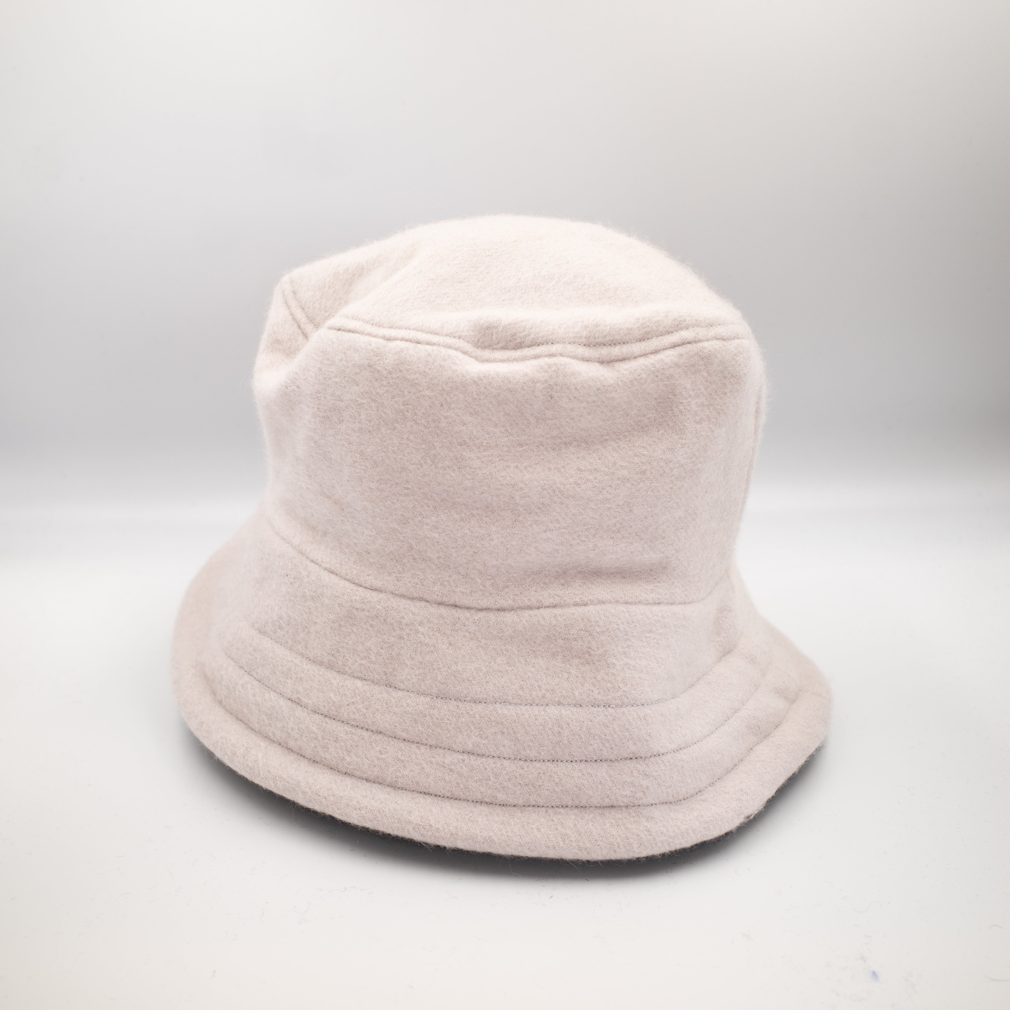 Dove Grey and Black Striped Reversible Cashmere Bucket Hat Small