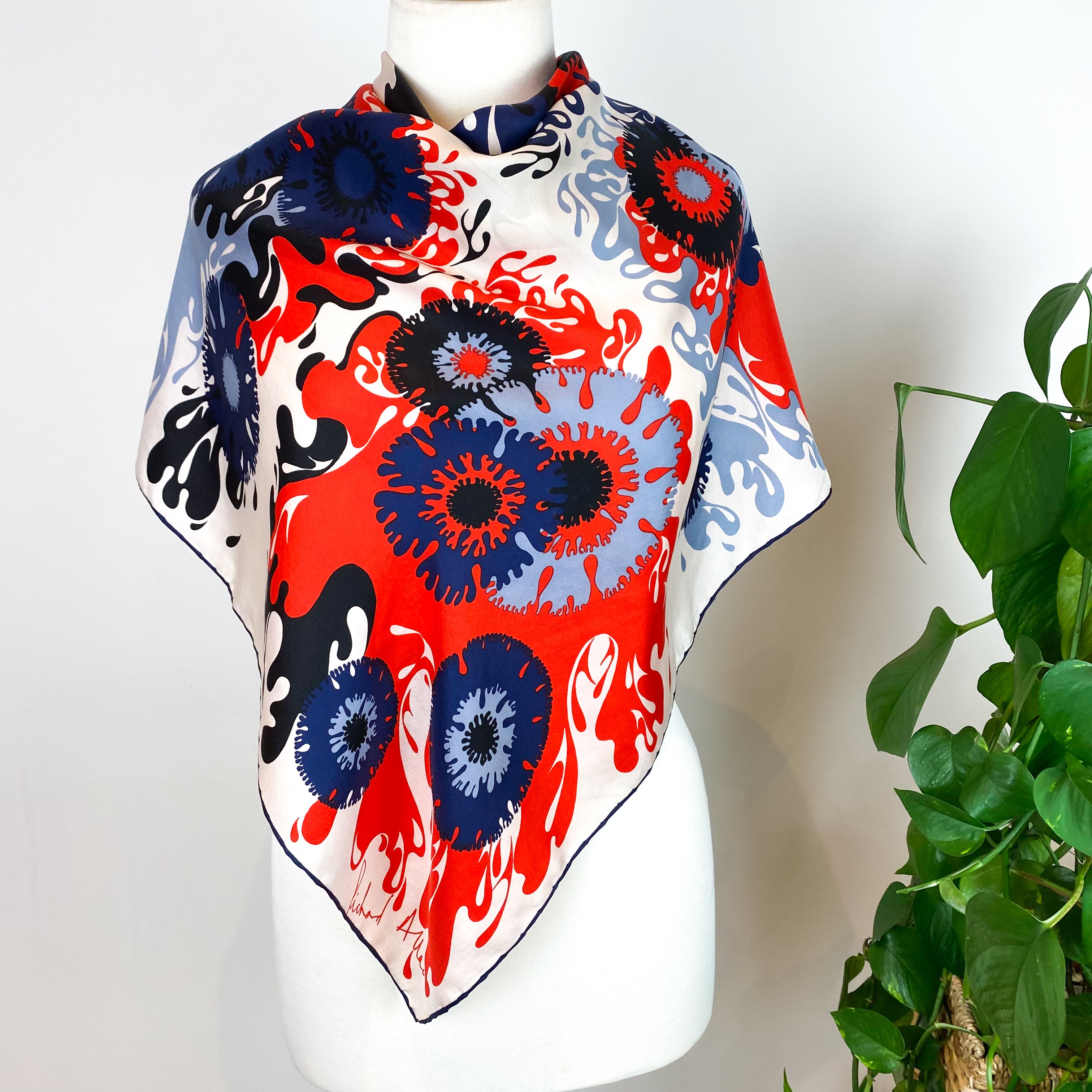 1970s Richard Allan Floral Abstract Vintage Silk Scarf