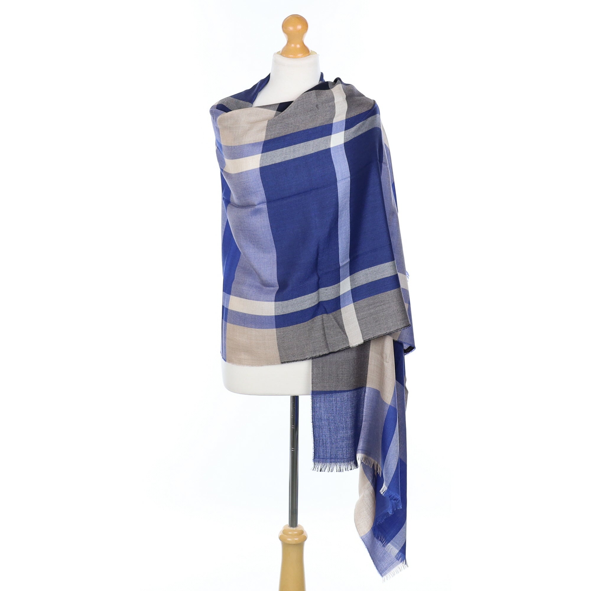 Scottish Begg & Co Blue Colour Block Fine Woven Cashmere & Silk Wrap