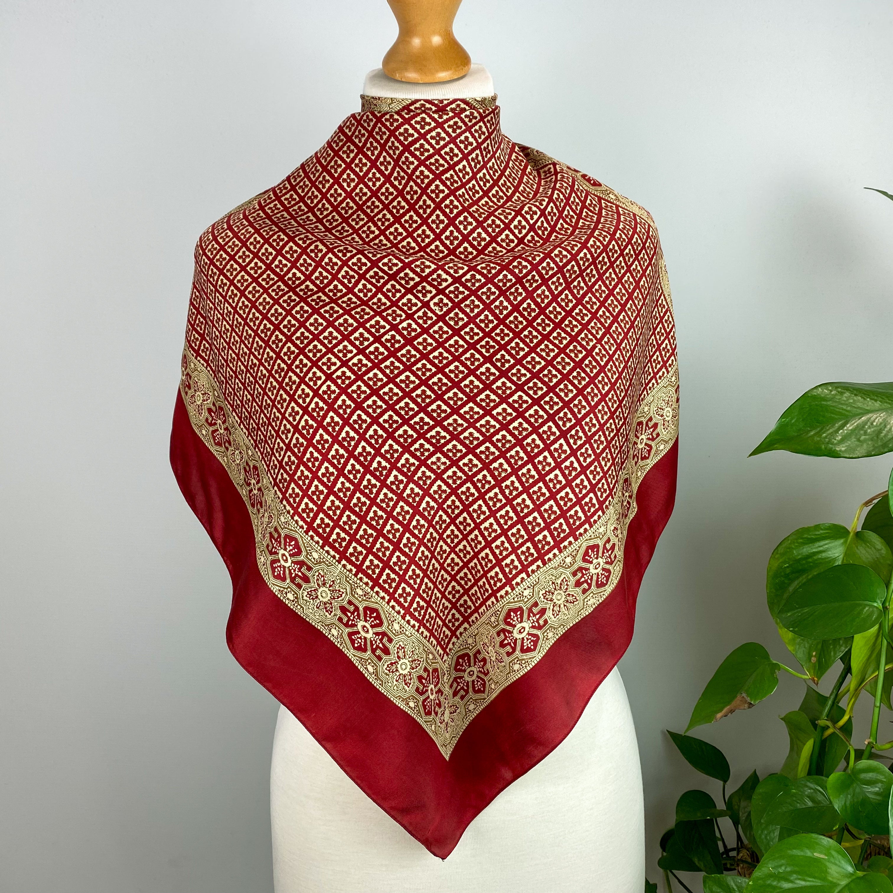 Classic Deep Red and Cream Silk Scarf