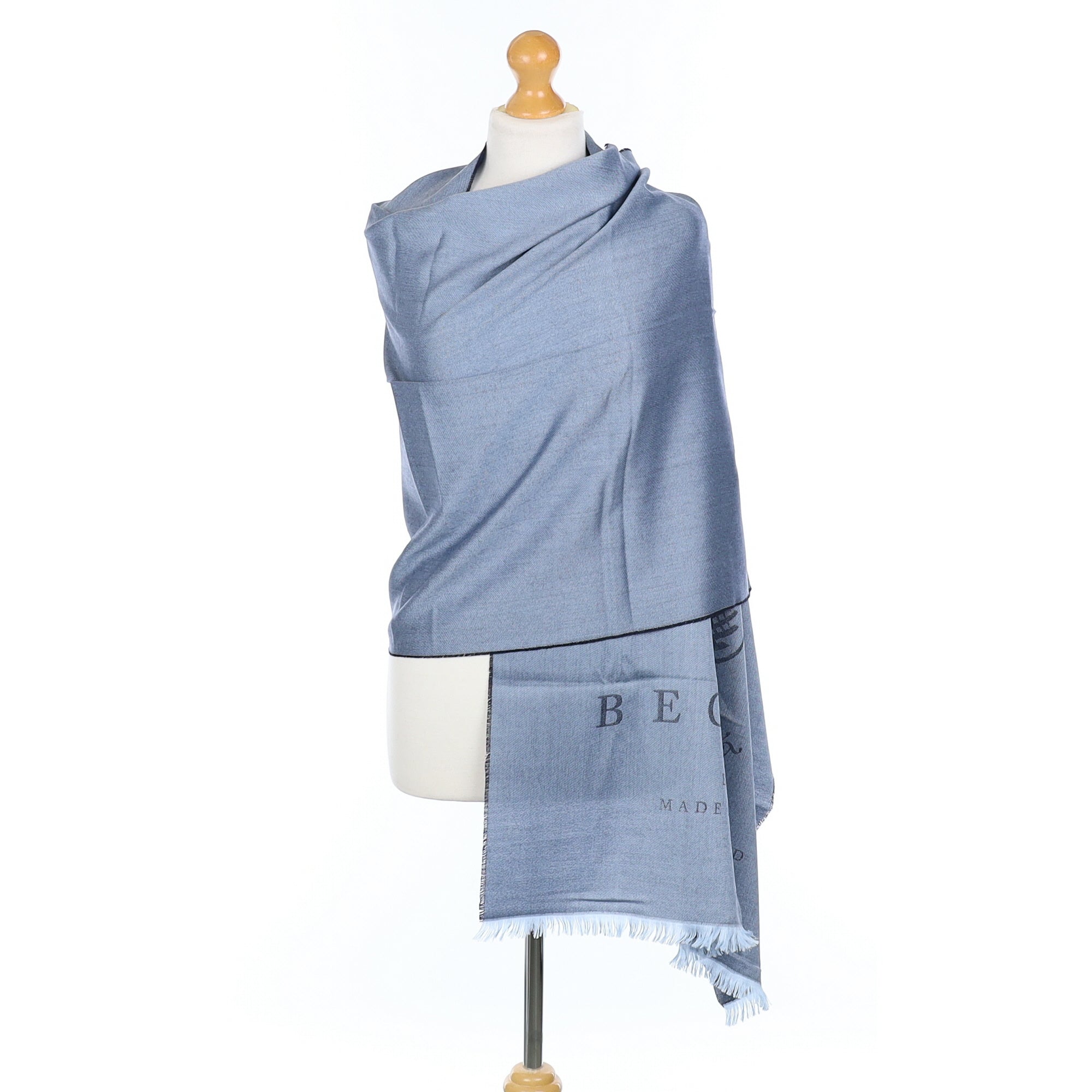 Scottish Begg & Co Denim Blue Woven Cashmere and Silk Wrap