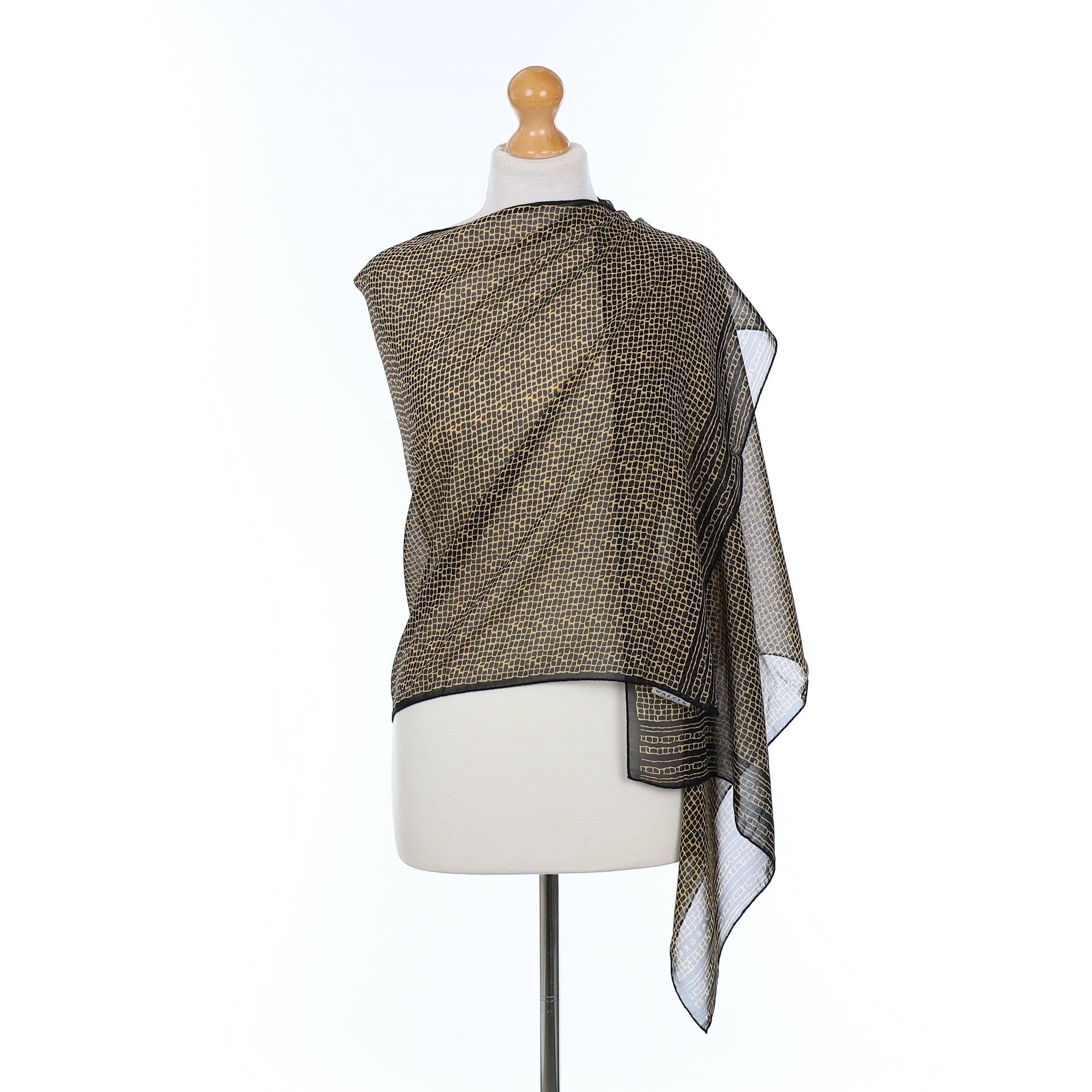 Brand New Jaeger Black And Beige Patterned Vintage Silk Scarf