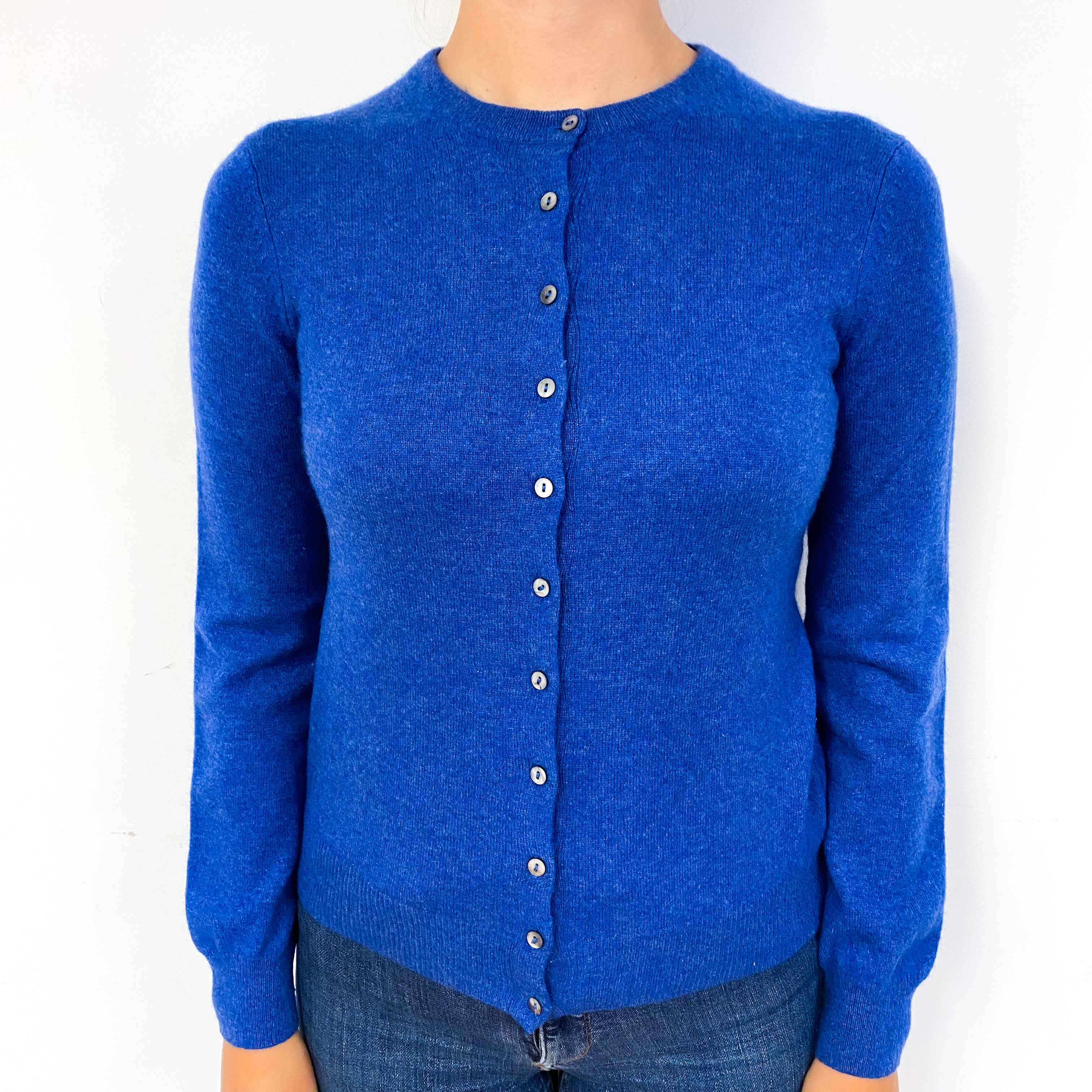 Tanzanite Blue Cashmere Crew Neck Cardigan Small