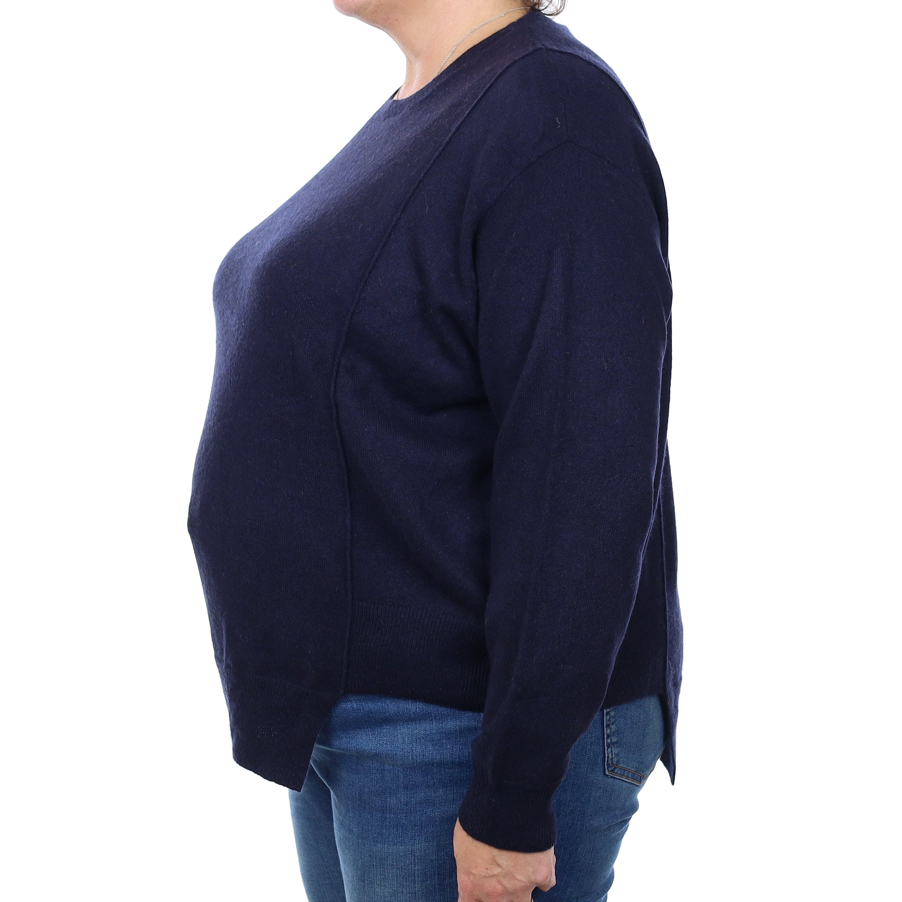 Navy Blue Cashmere Notch Hem Crew Neck Jumper Extra Large