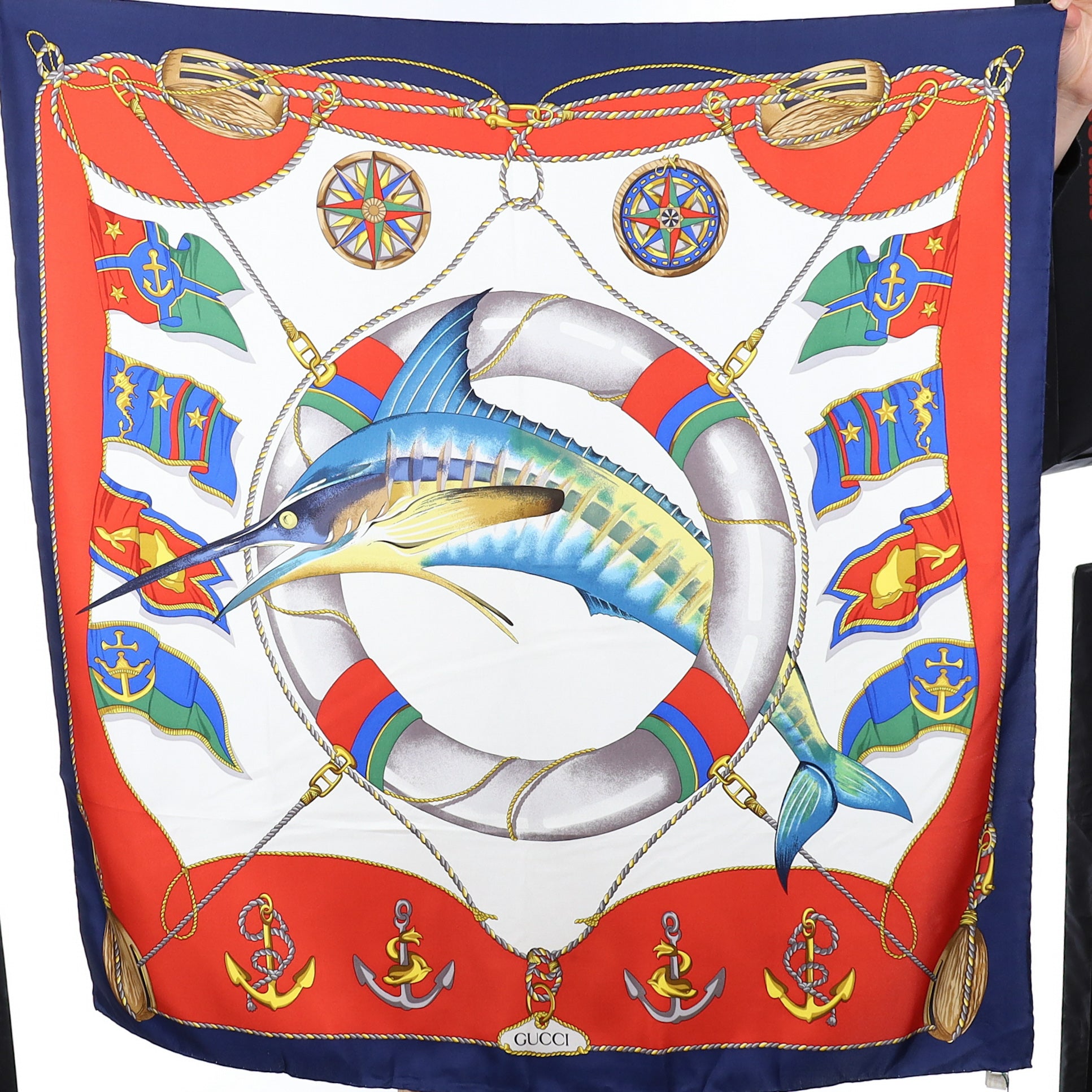Brand New Gucci Marine Design Vintage Silk Scarf