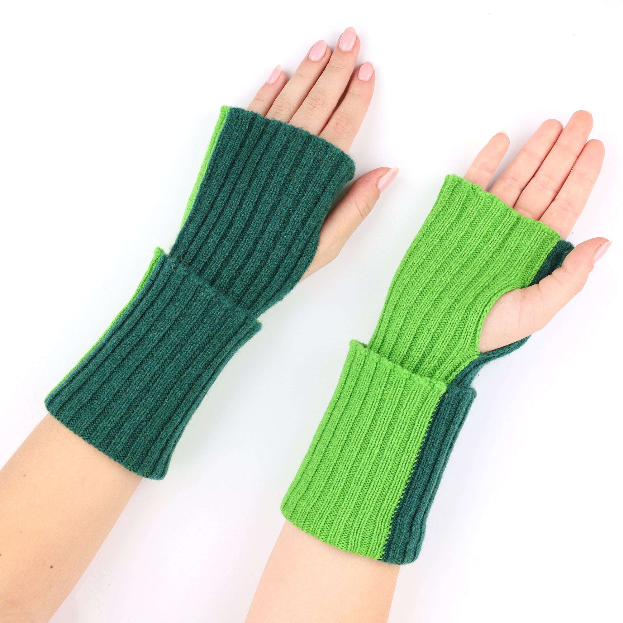 Brand New Scottish Neon and Forest Green Ribbed Fingerless Gloves