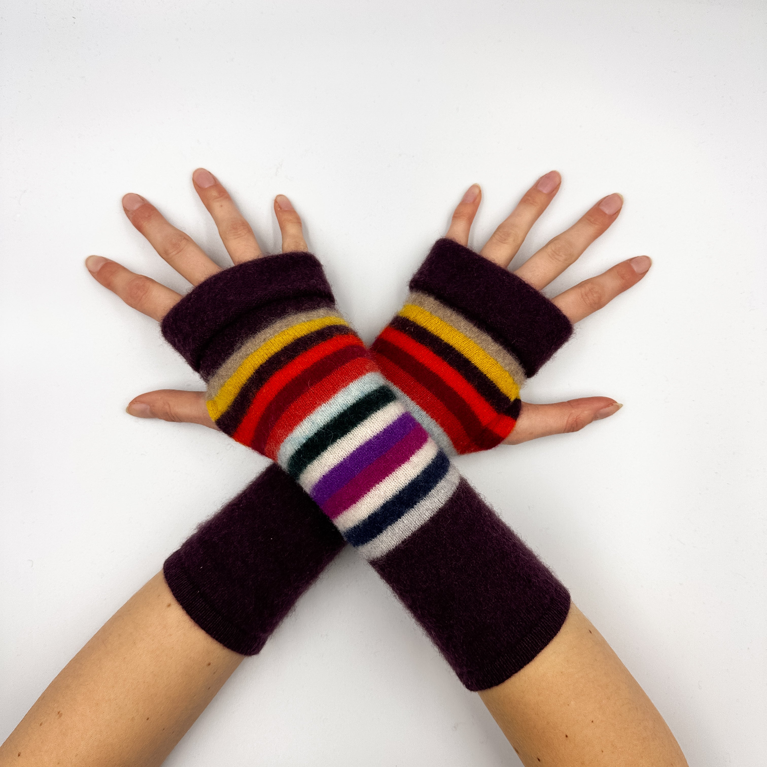 Grape Purple Striped Fingerless Gloves