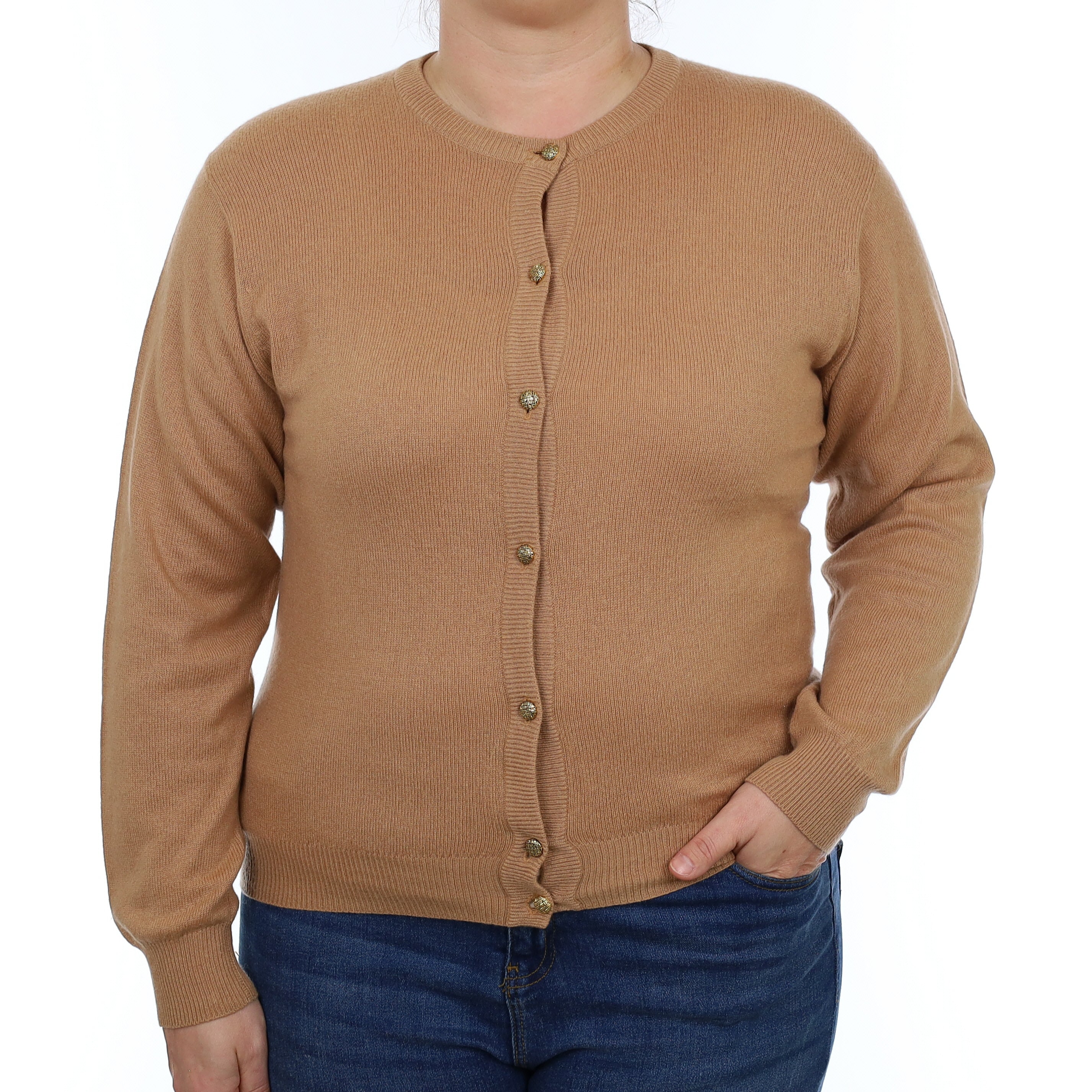 Toffee Brown Cashmere Crew Neck Cardigan Large