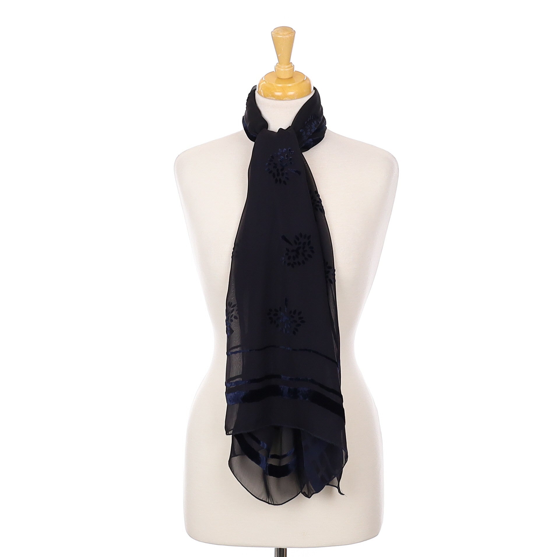 Mulberry Black and Navy Blue Wrap Style Silk Scarf