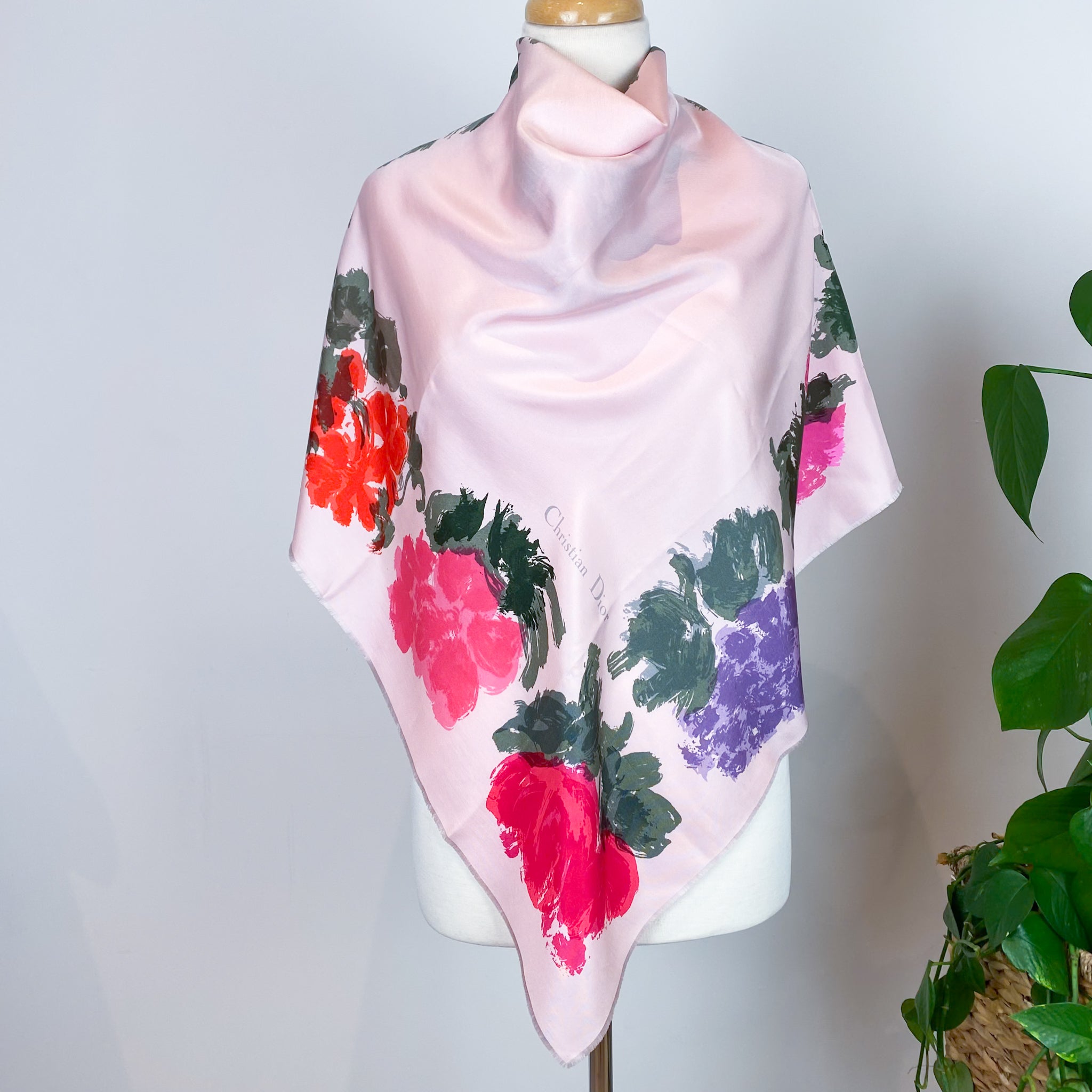 Christian Dior 1960s Floral Vintage Silk Scarf