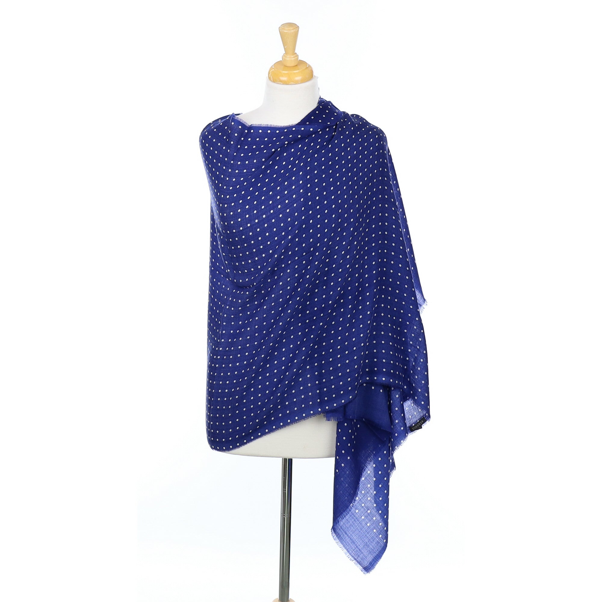 Scottish Begg & Co Deep Blue Spotty Fine Woven Cashmere Wrap