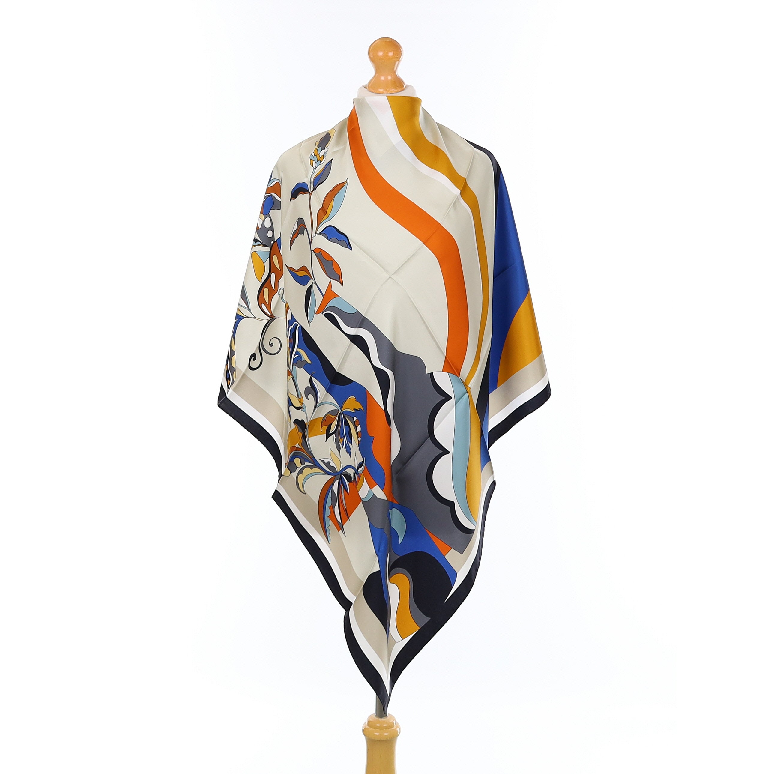 Brand New Italian Orange Contemporary Vase Design Silk Scarf