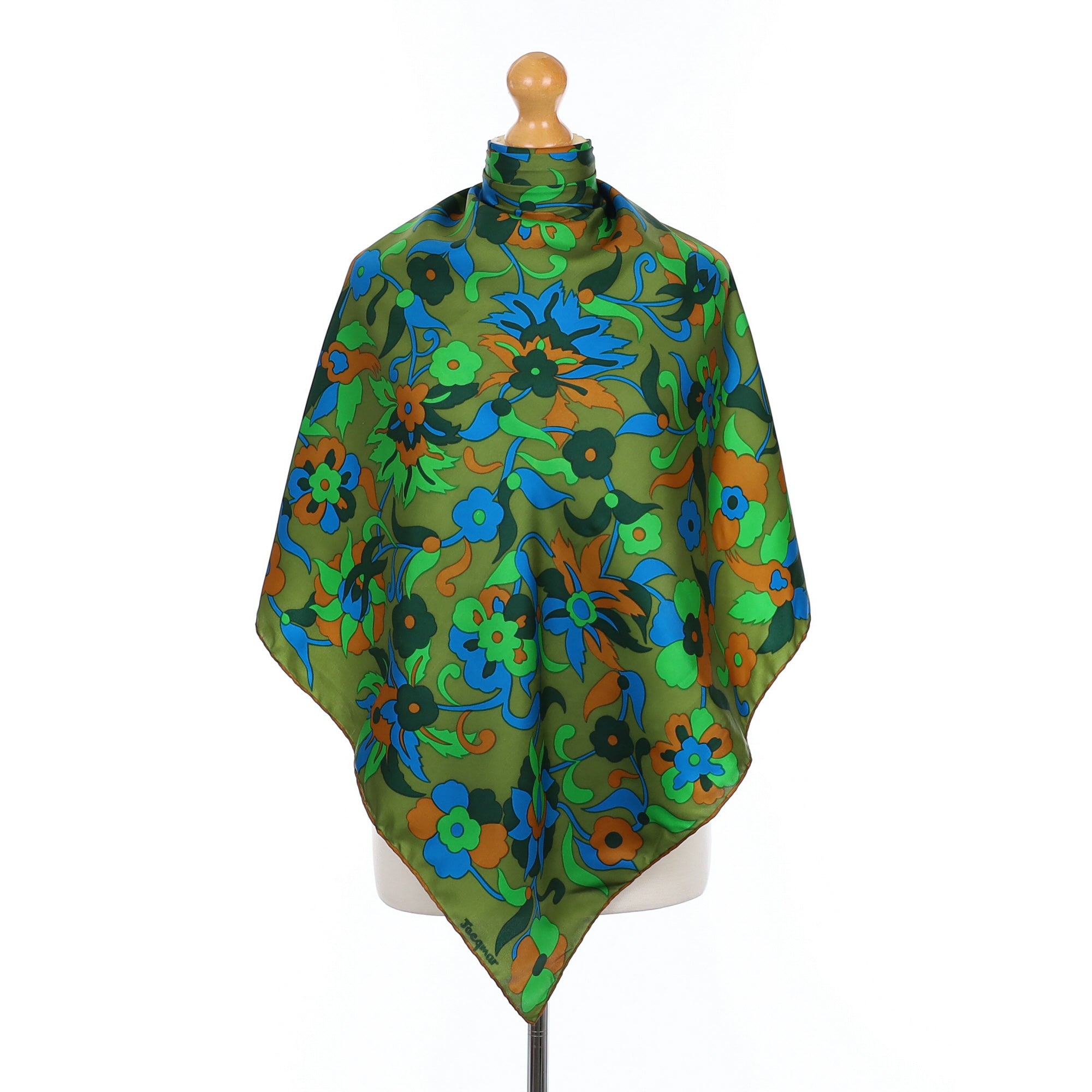 1970’s Jacqmar Green Floral Silk Scarf
