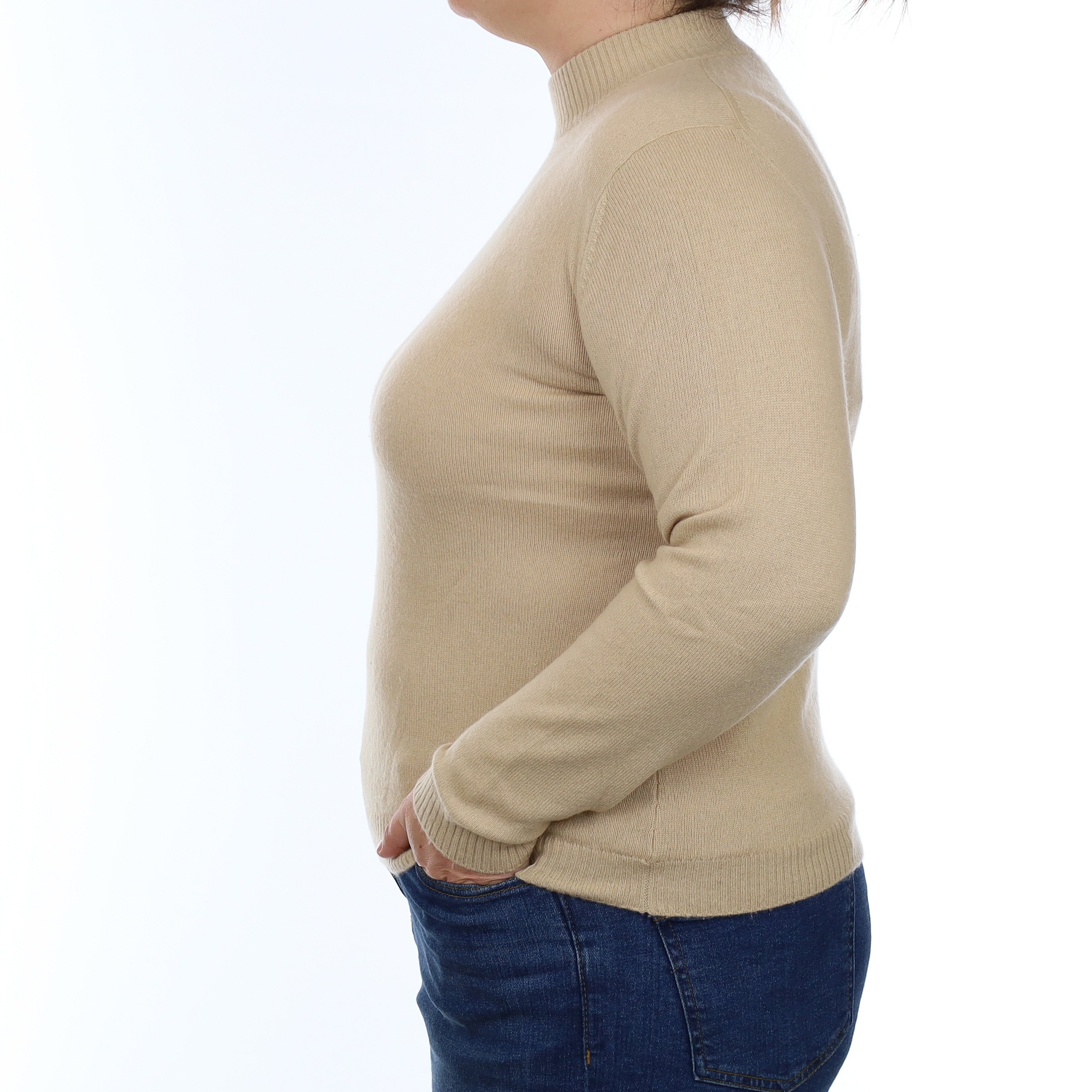 Sand Beige Cashmere Turtle Neck Jumper Large