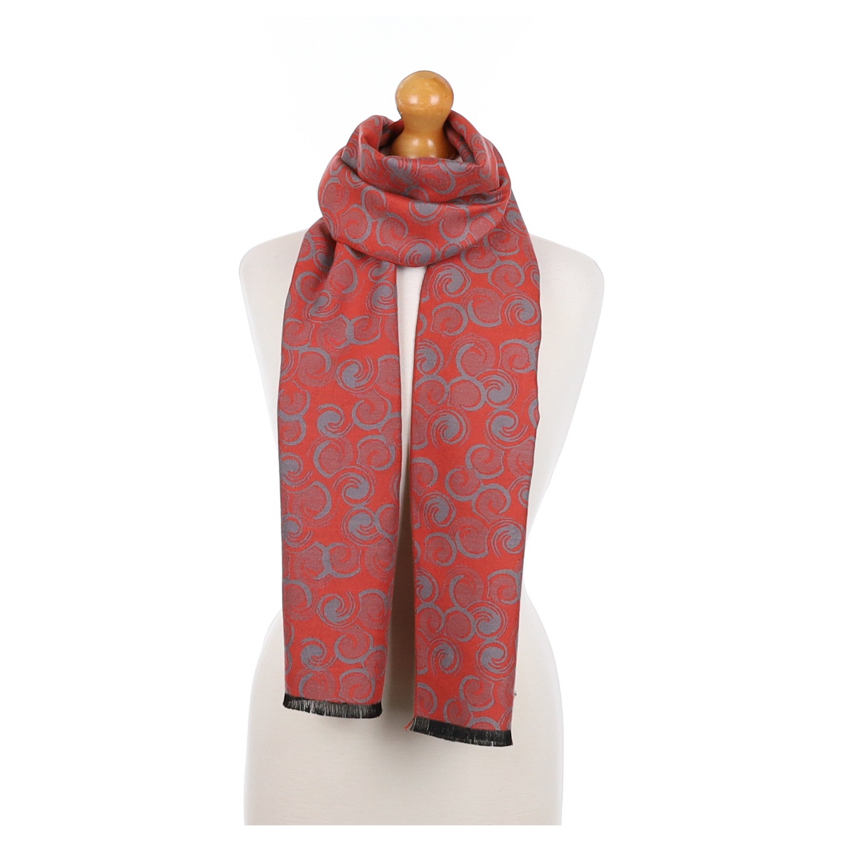 Long Red and Grey Woven Silk Scarf