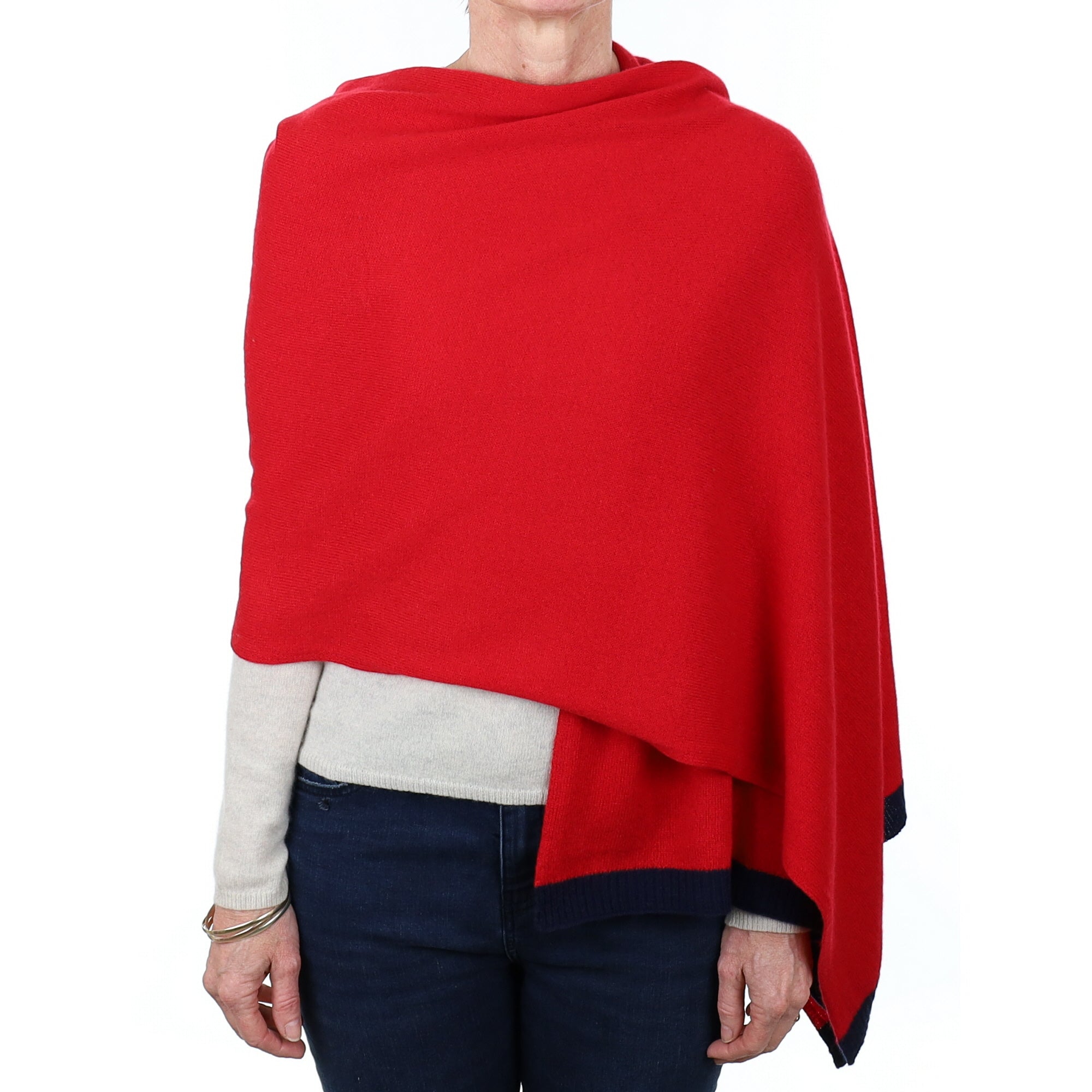 Brand New Postbox Red with Navy Rib Recycled Cashmere Wrap