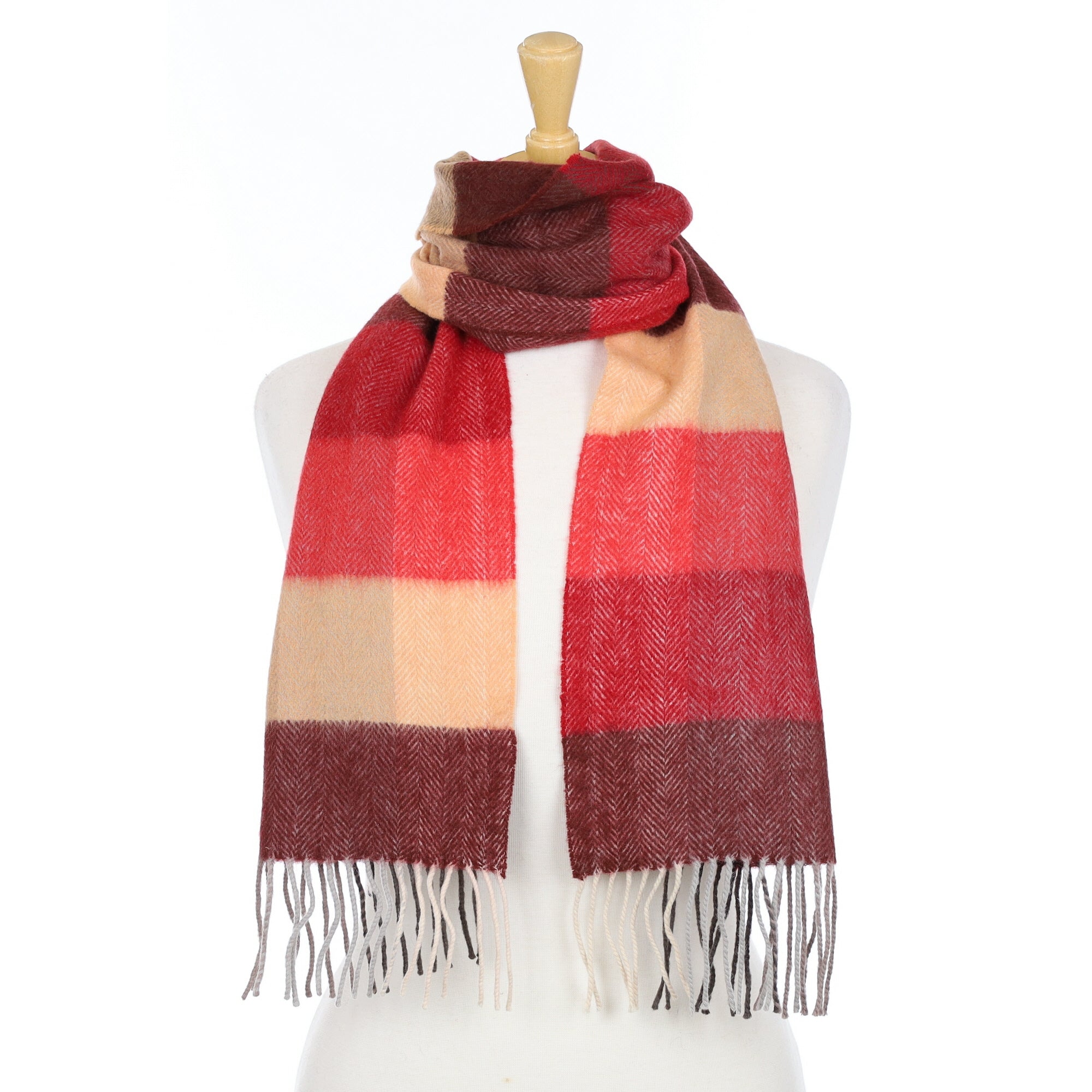 Red and Burgundy Check Woven Cashmere Scarf