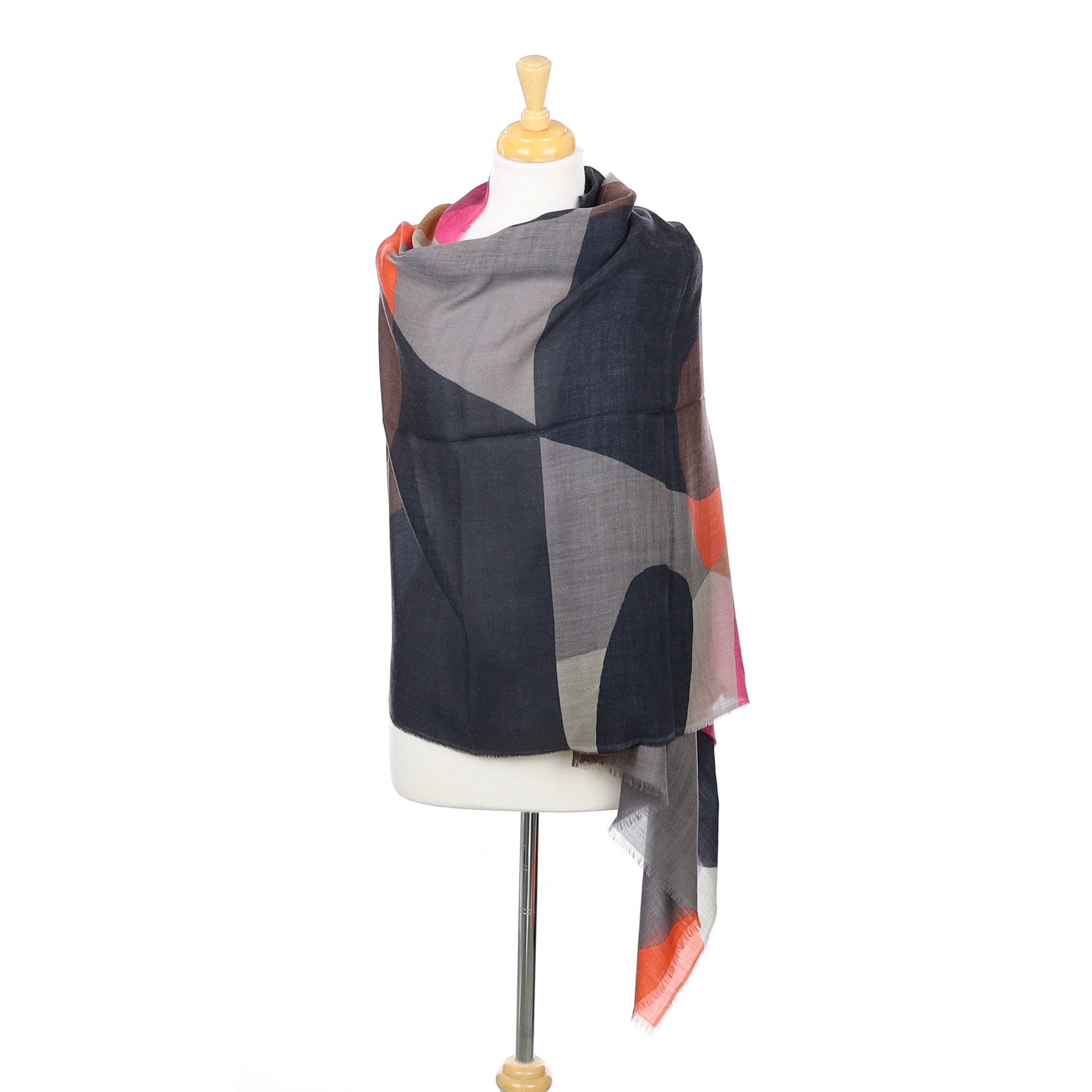 Scottish Begg & Co Orange and Grey Patterned Fine Woven Cashmere Wrap