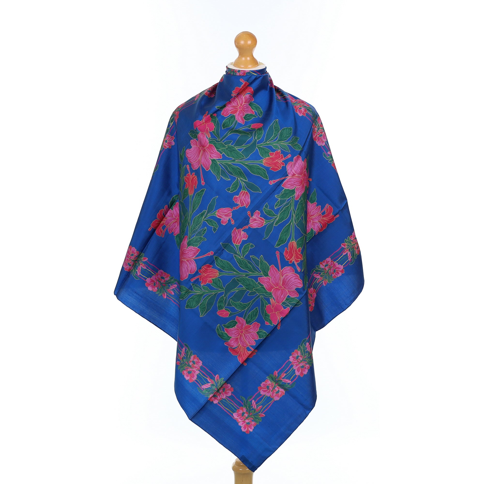 Brand New Blue Floral Silk Scarf