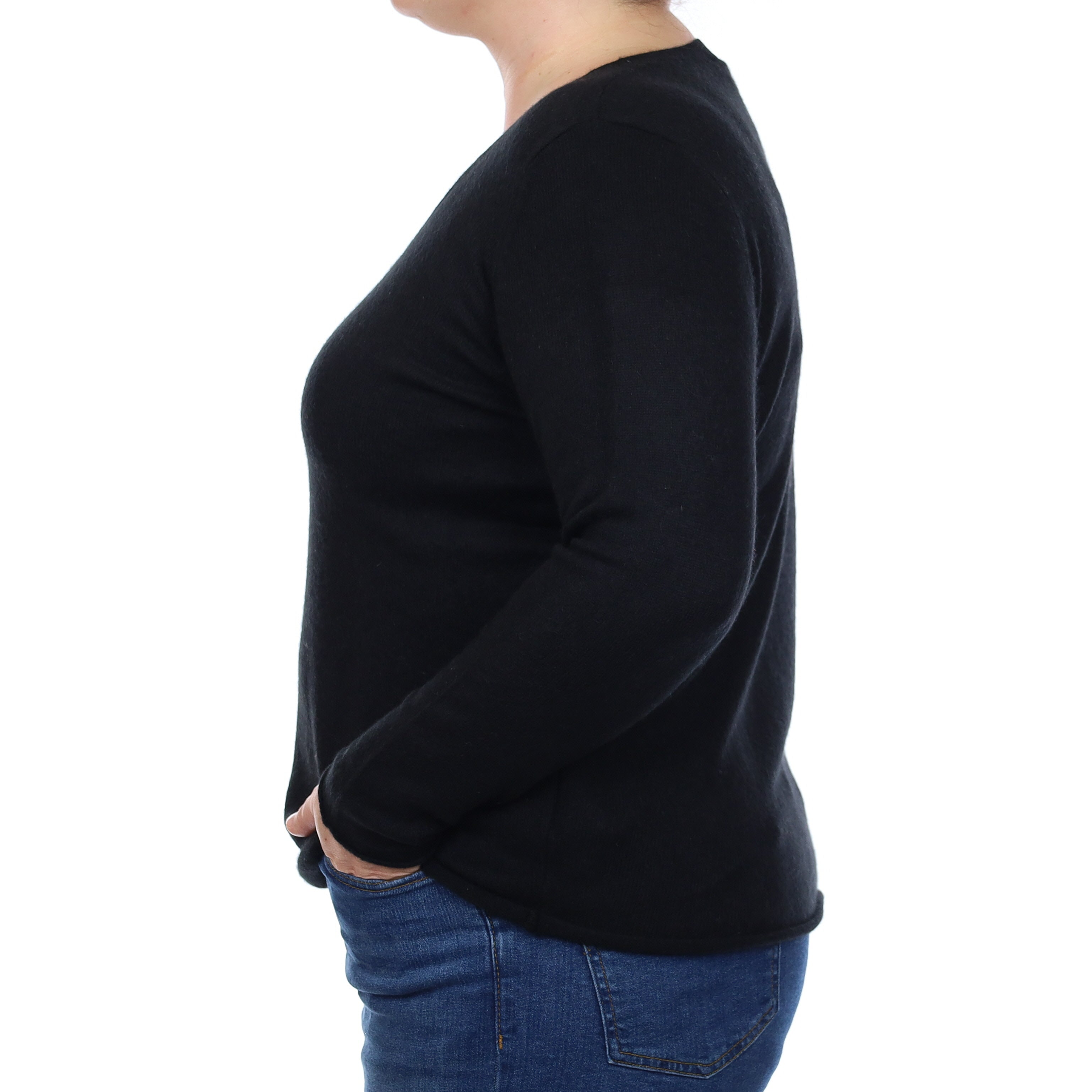 Black Cashmere V Neck Jumper Large