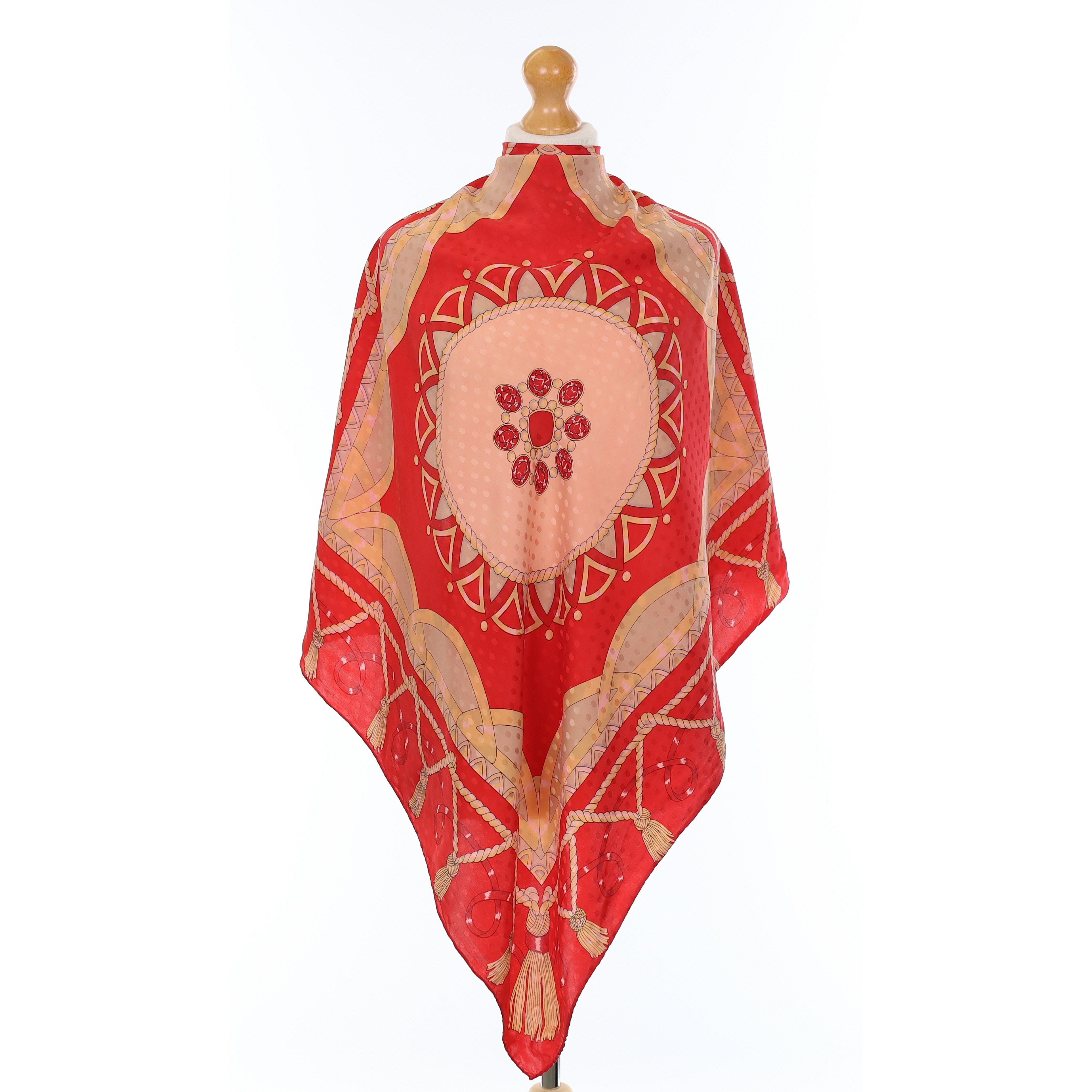 Red Patterned Silk Scarf