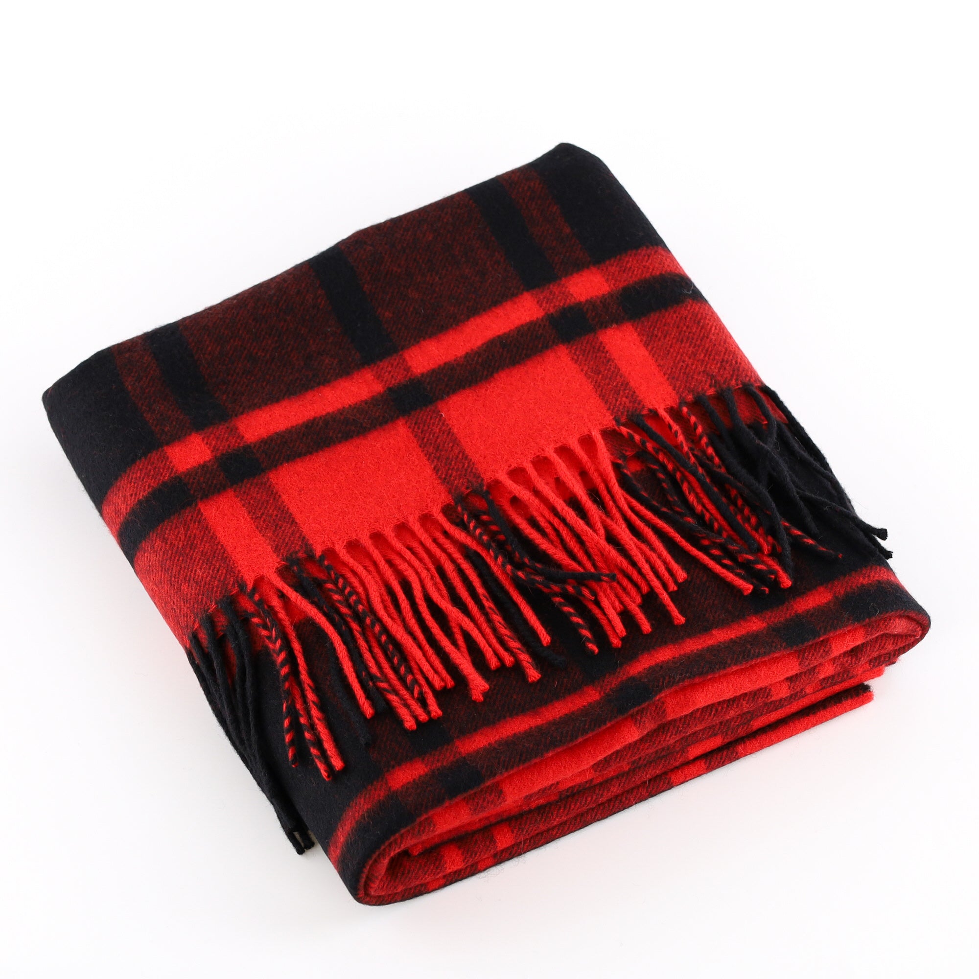 Brand New Scottish Vibrant Red and Black Tartan Luxury Cashmere Stole