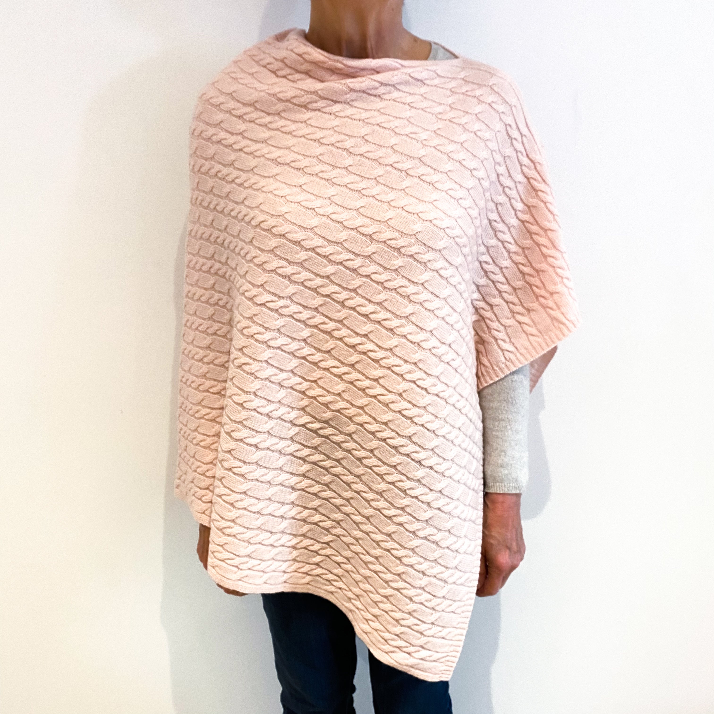 Brand New Scottish Shell Pink Cashmere Cable Poncho One Size