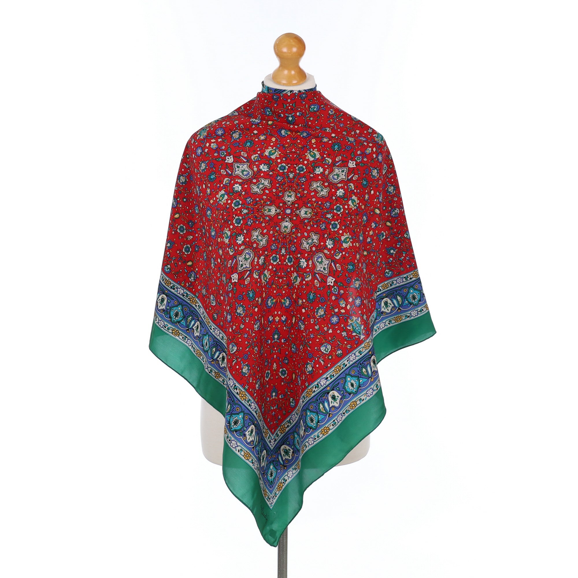 Pierre Cardin Designer Red and Green Silk Scarf