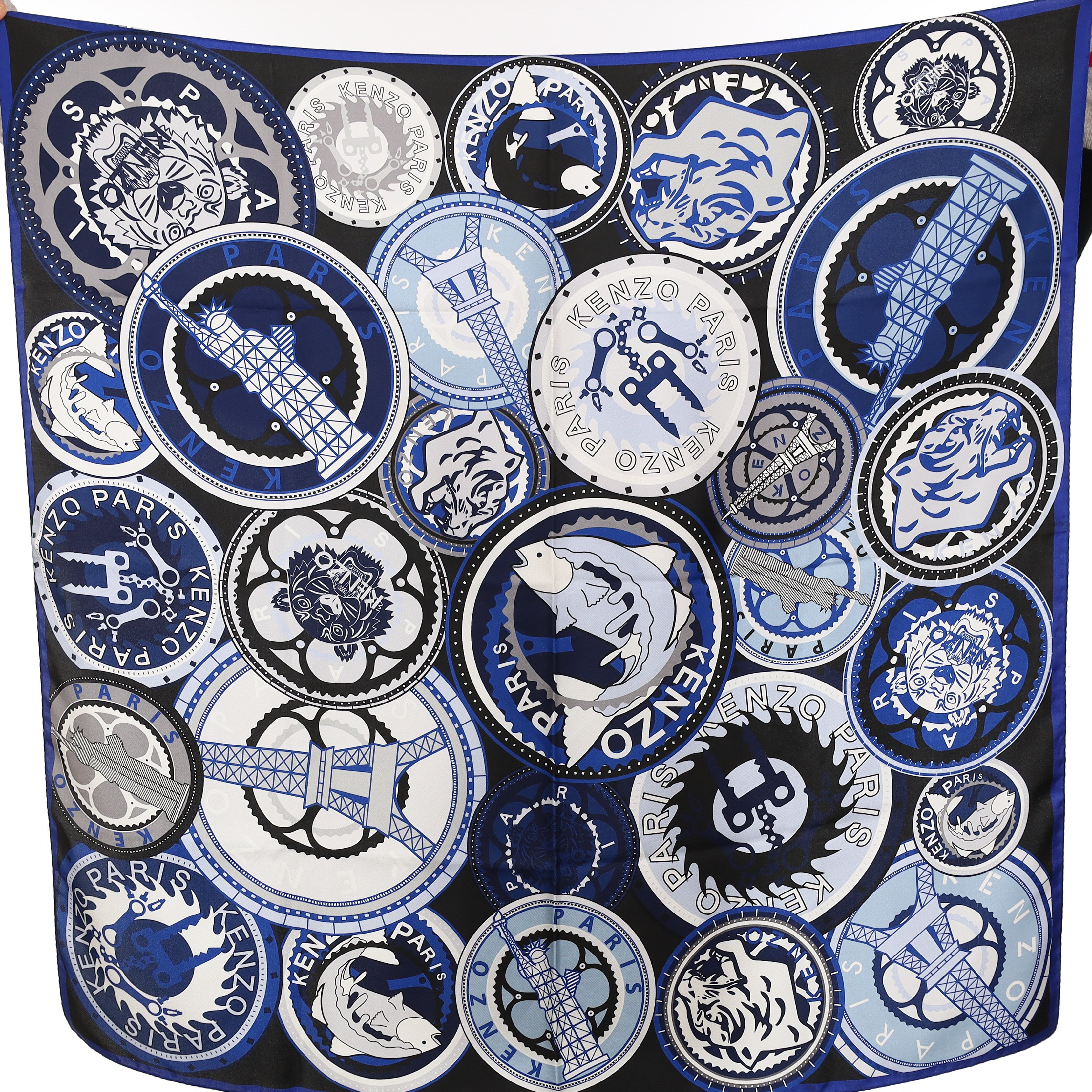 Kenzo Blue Medallion Silk Scarf