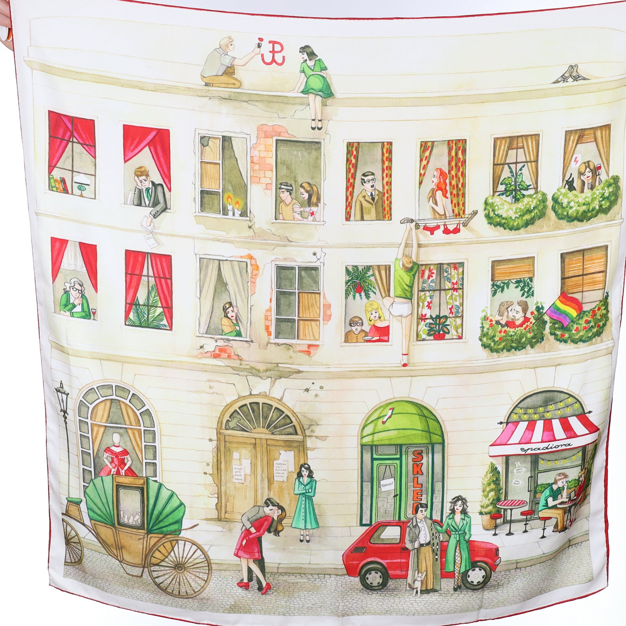 City Street Scene Silk Scarf