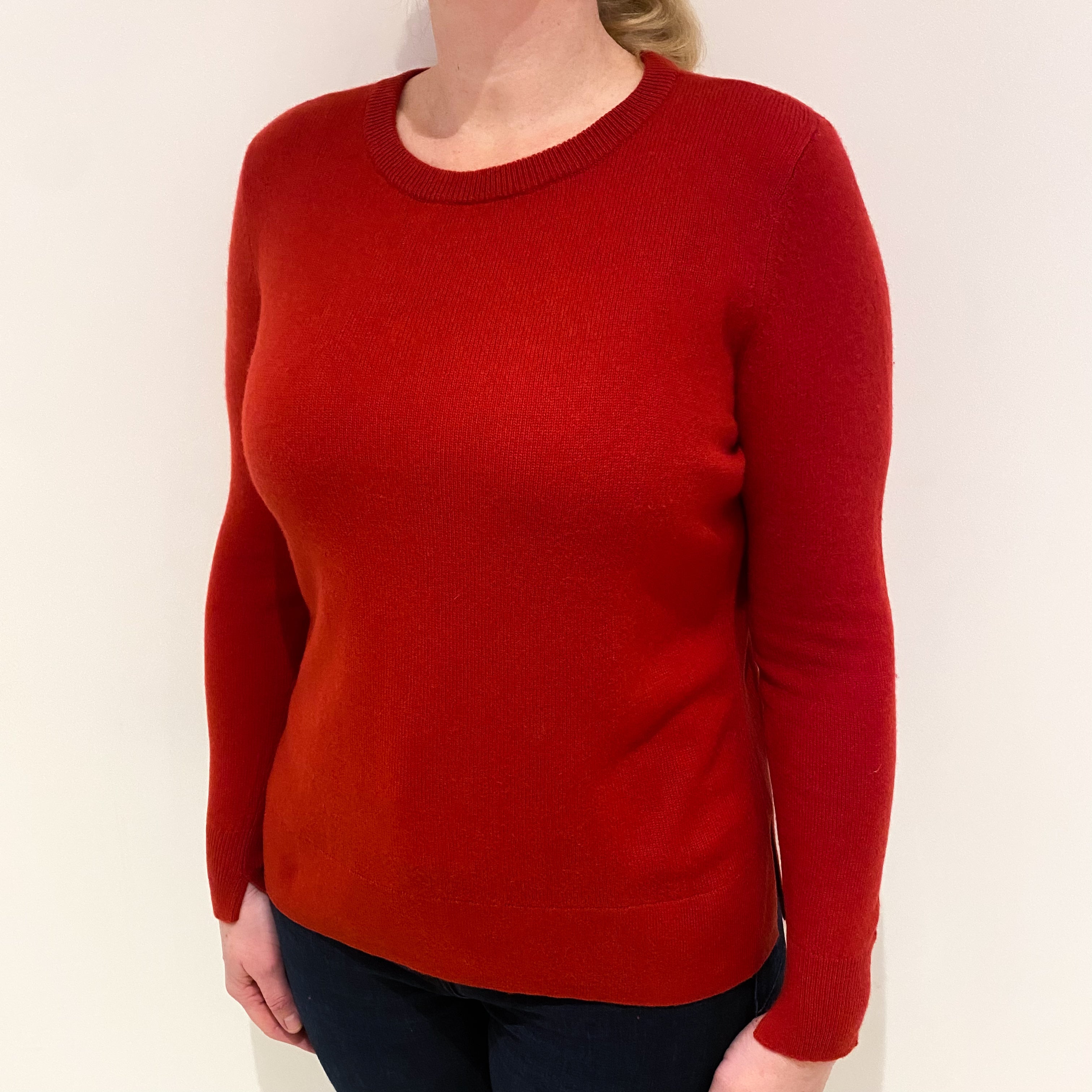 Scarlet Red Cashmere Crew Neck Jumper Large