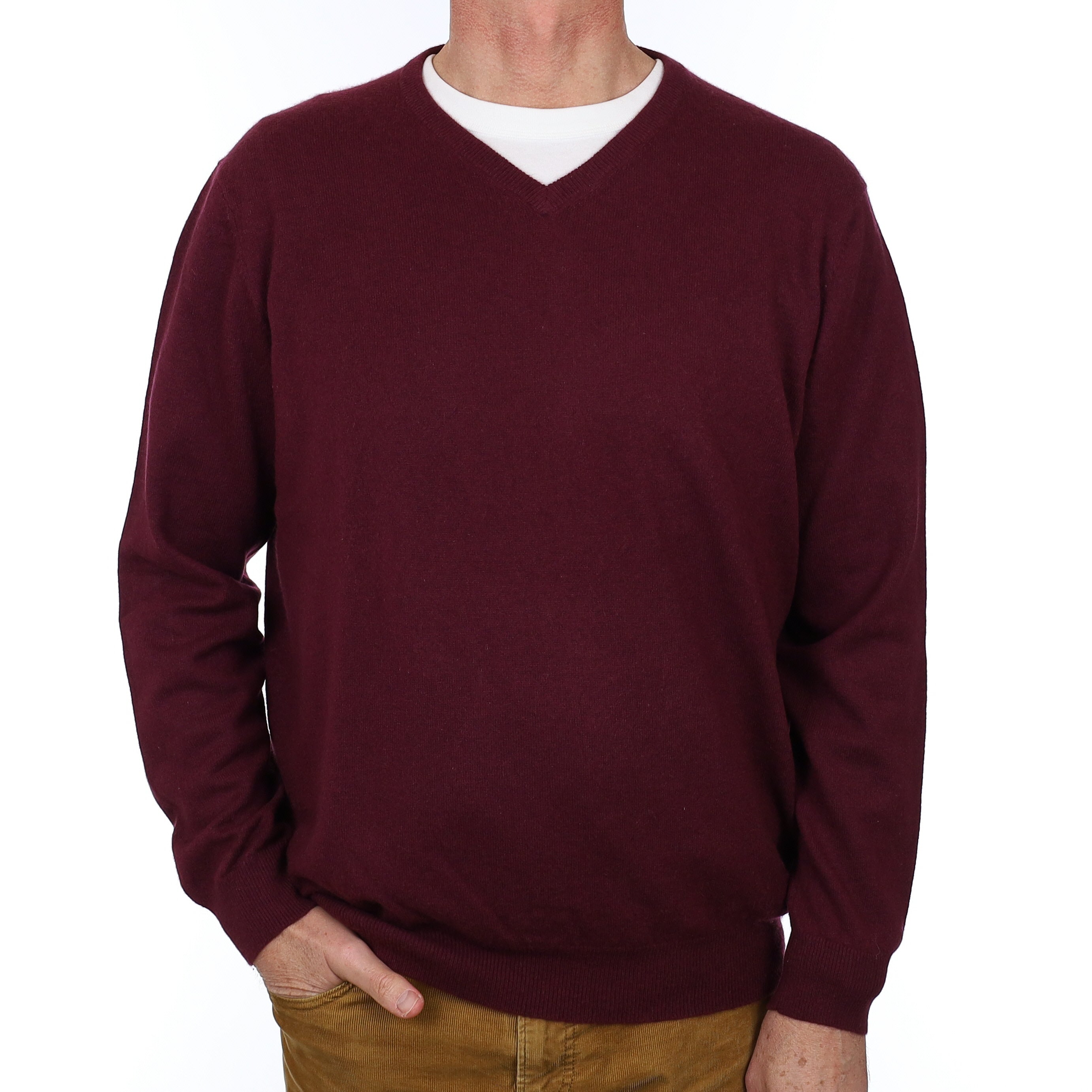 Men’s Mulberry Purple Cashmere V Neck Jumper Extra Large