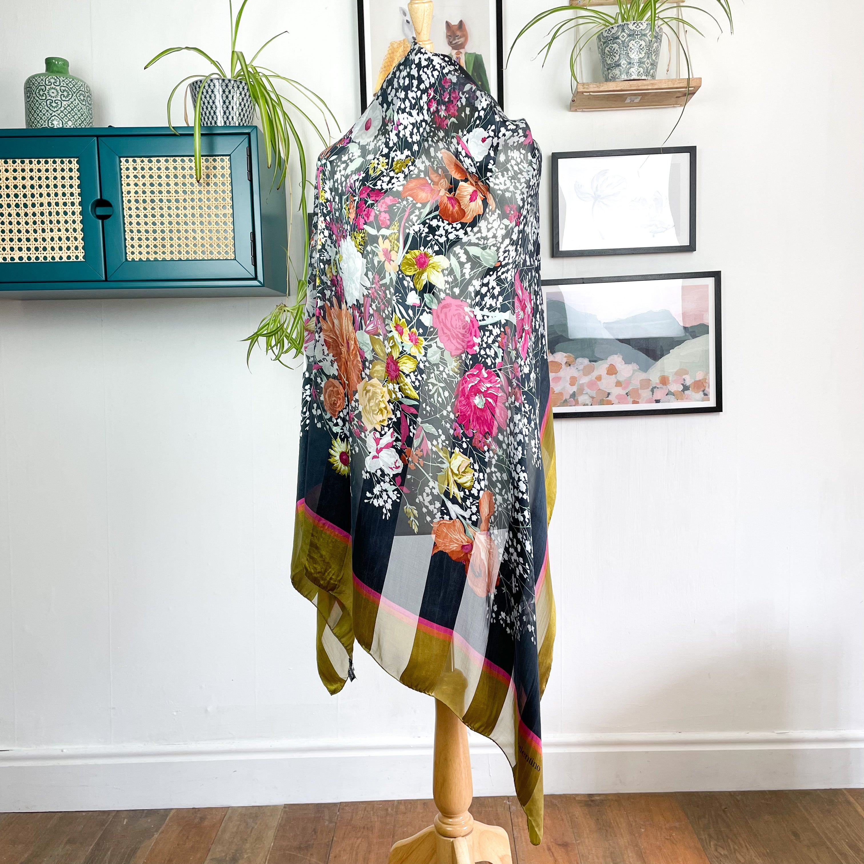 Extra Large Valentino Floral Italian Silk Scarf