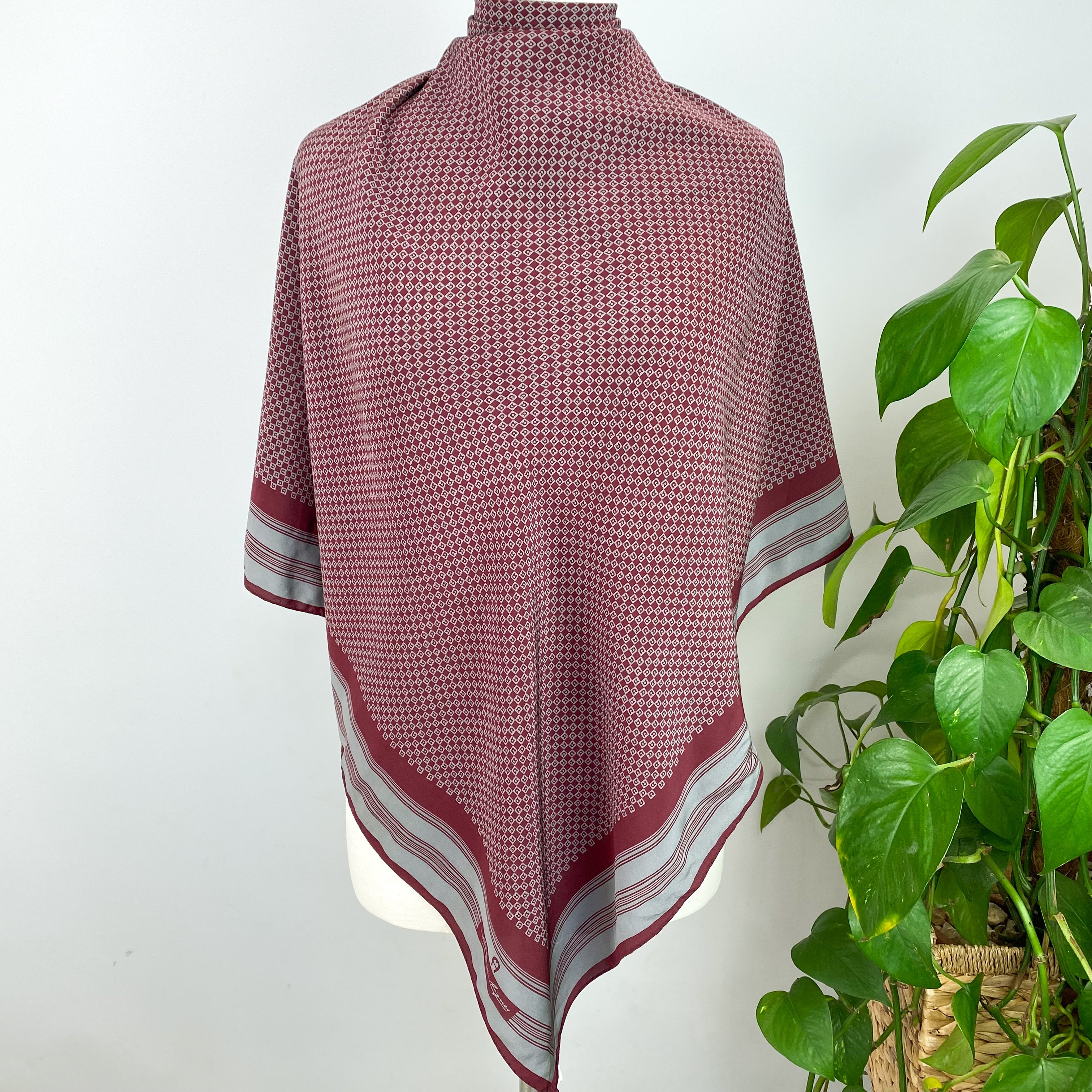 Burgundy and Grey Vintage Silk Scarf