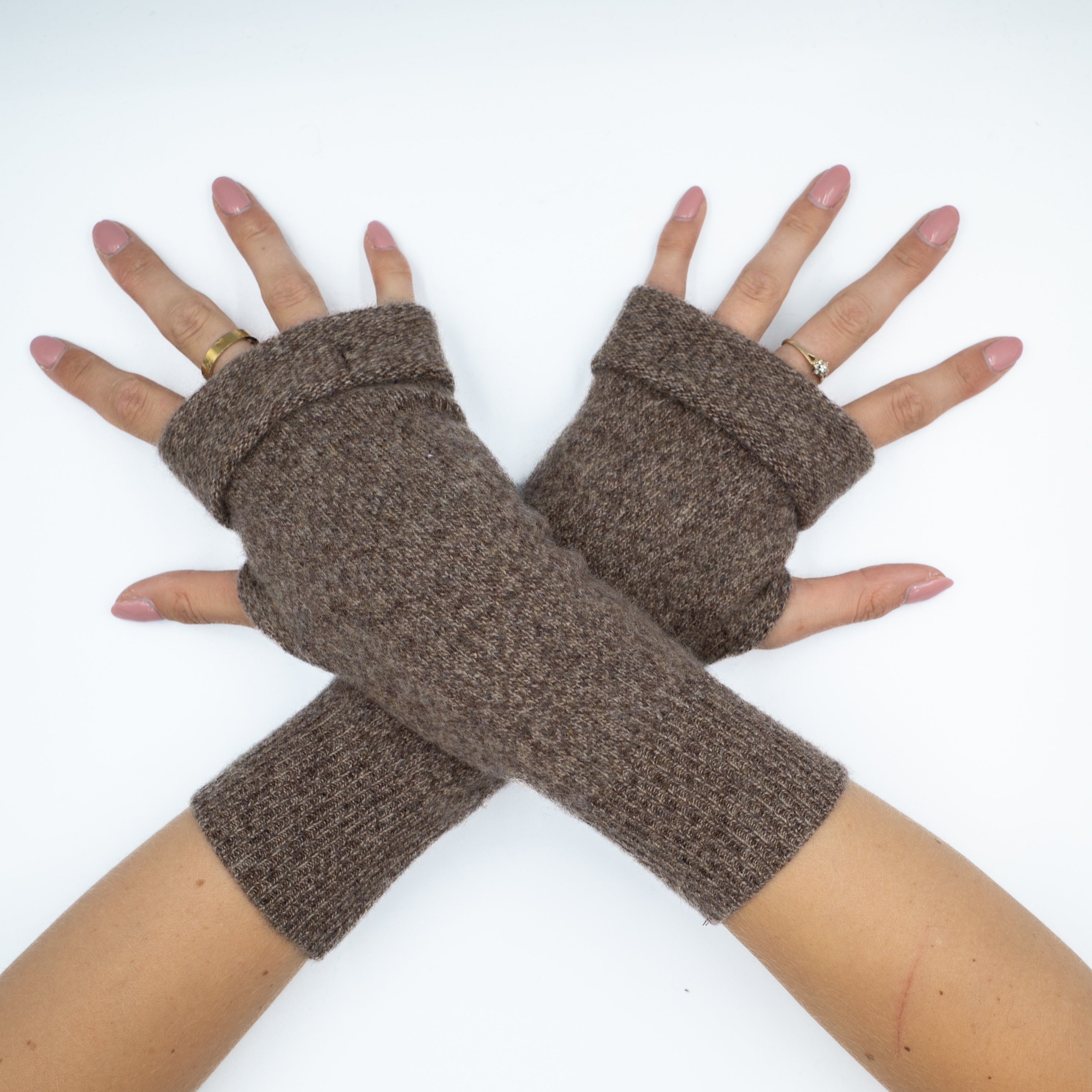 Chocolate Brown Marl Fingerless Gloves
