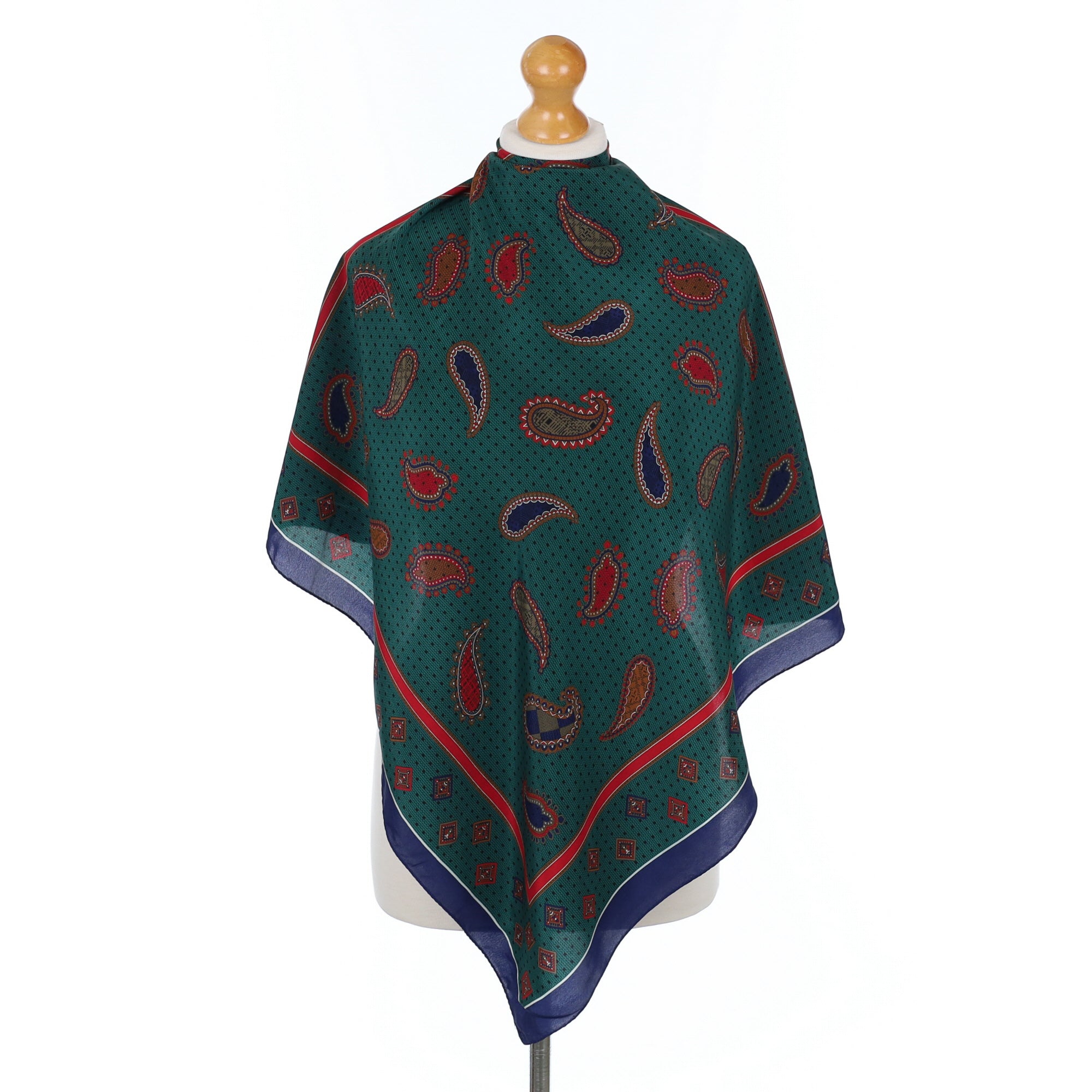 Dark Green and Blue Design Silk Scarf