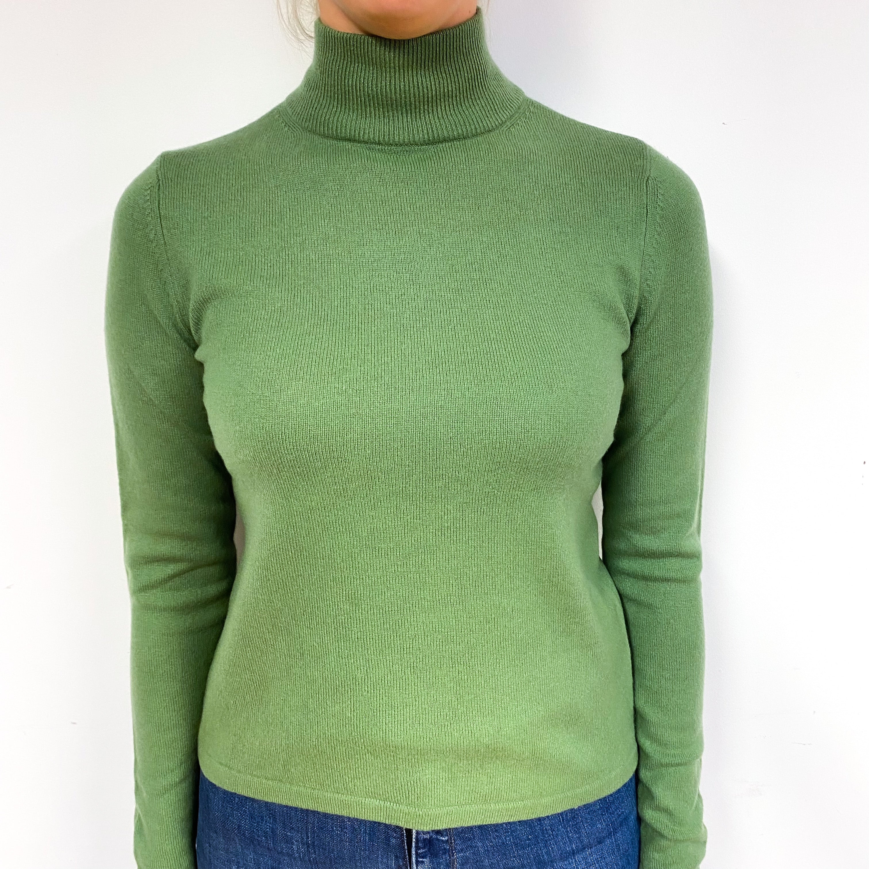 Pear Green Cashmere Turtle Neck Jumper Small