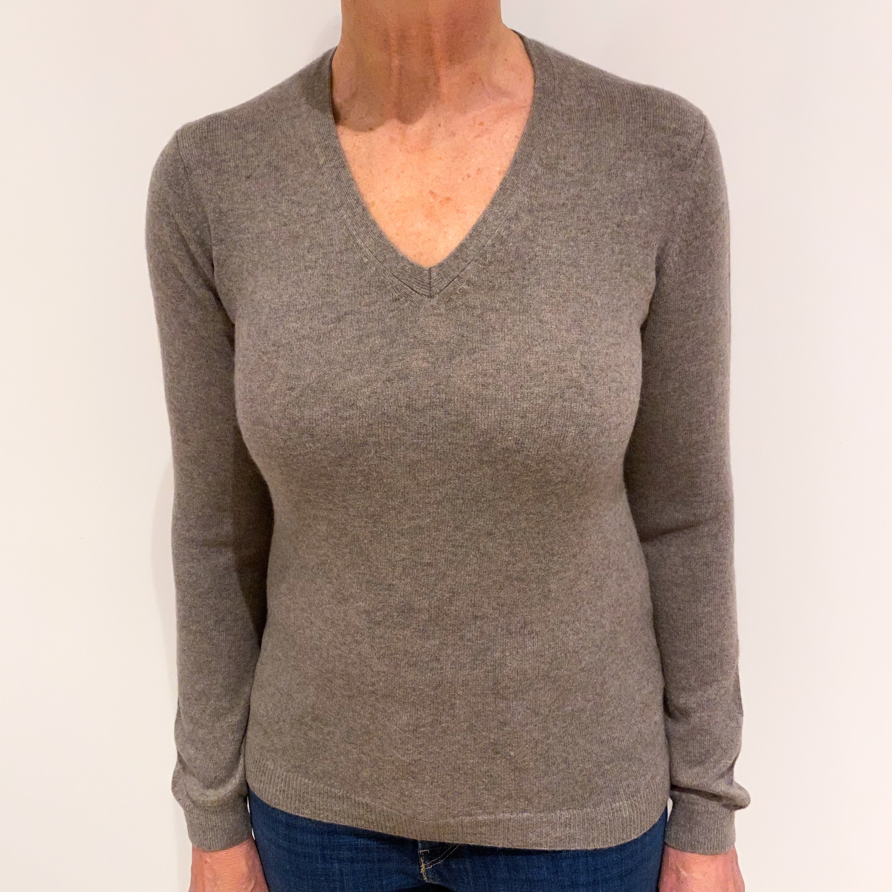 Fawn BrownCashmere V Neck Jumper Medium